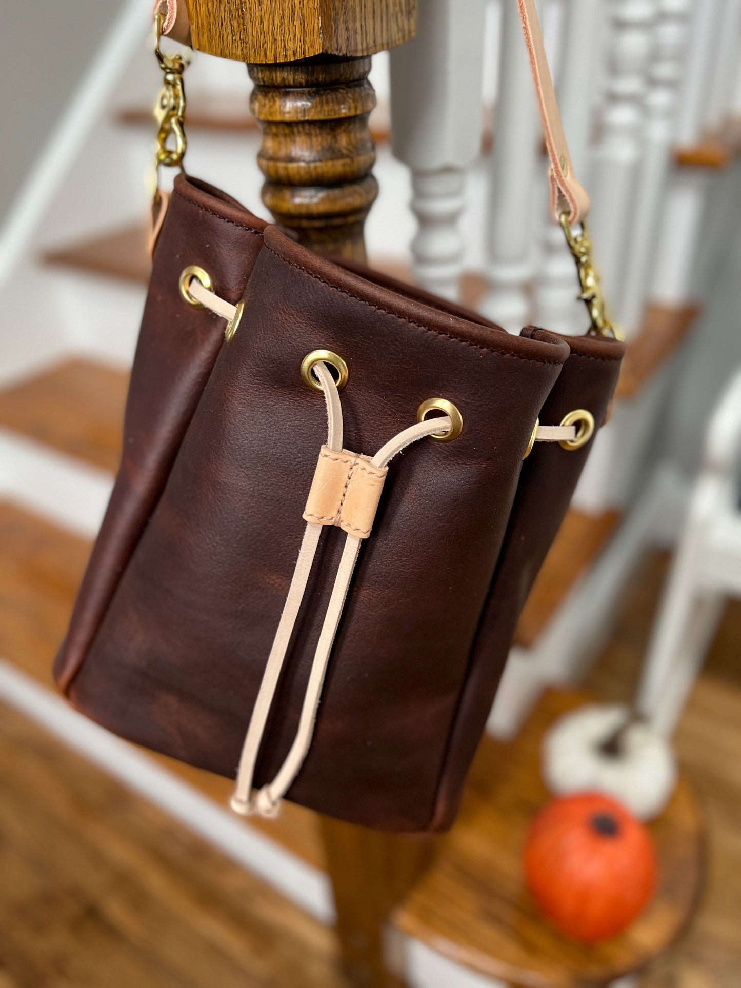 Emery Drawstring Bucket in Tan Kodiak