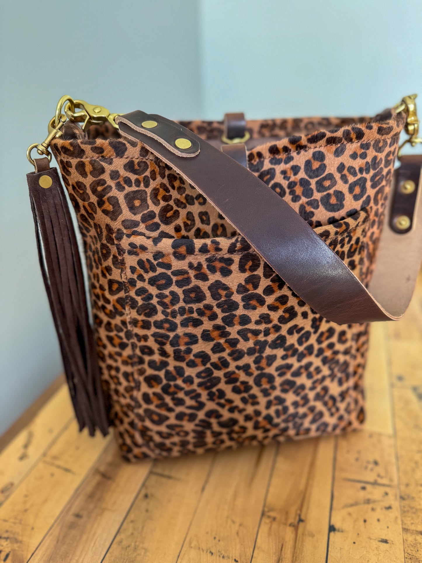 Bennett Bucket in Hair on Hide Cowhide