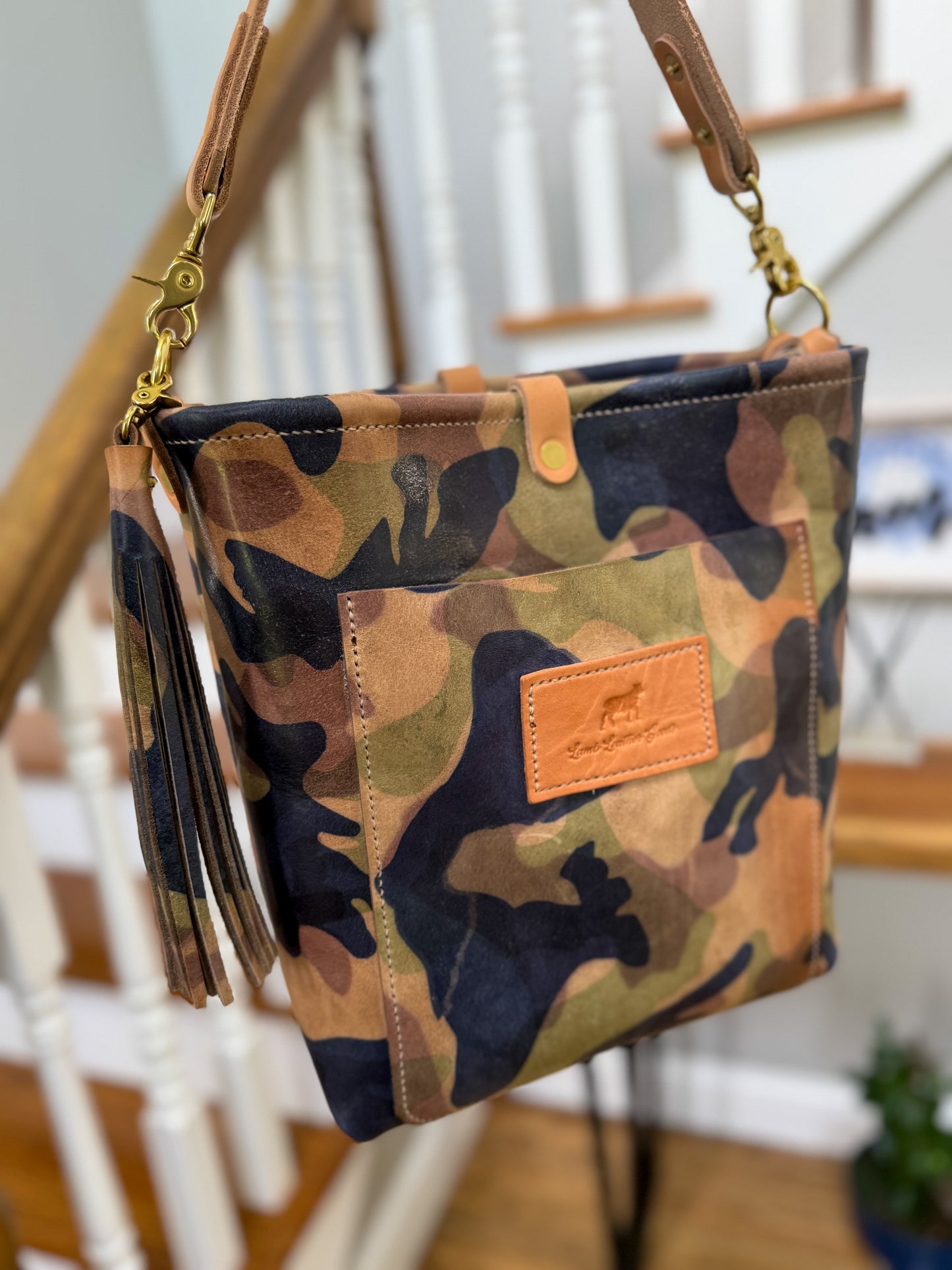 Bennett Bucket in Full Grain Camo Vegetable Tanned Leather