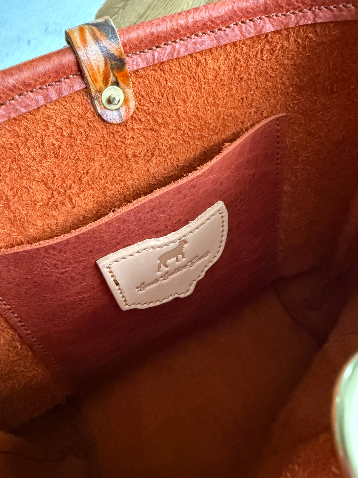 Bennett Bucket in Brick Bison Full Grain Leather w/Candy Strap