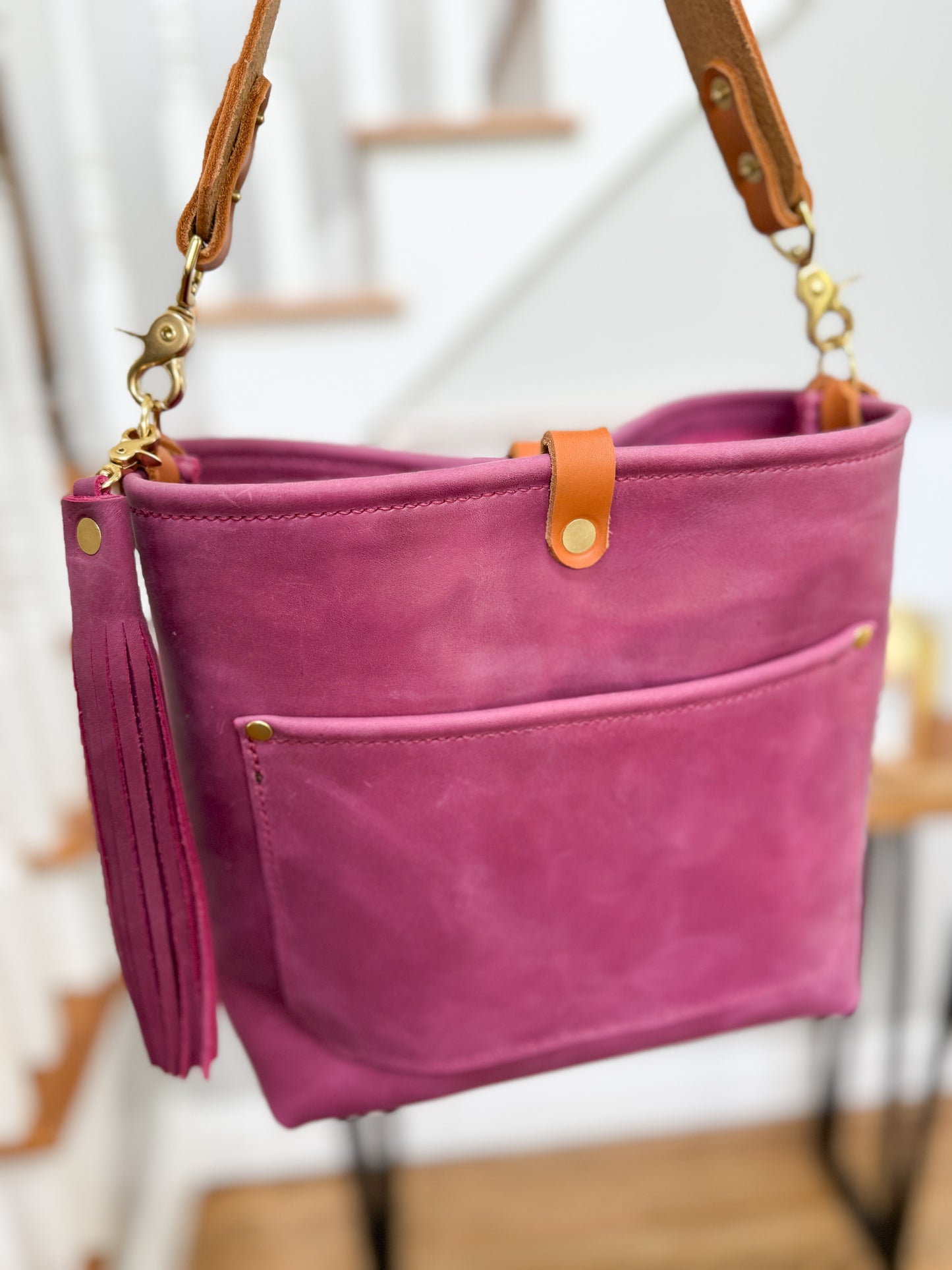 Bennett “shorty” Bucket in Electric Pink Full Grain Leather