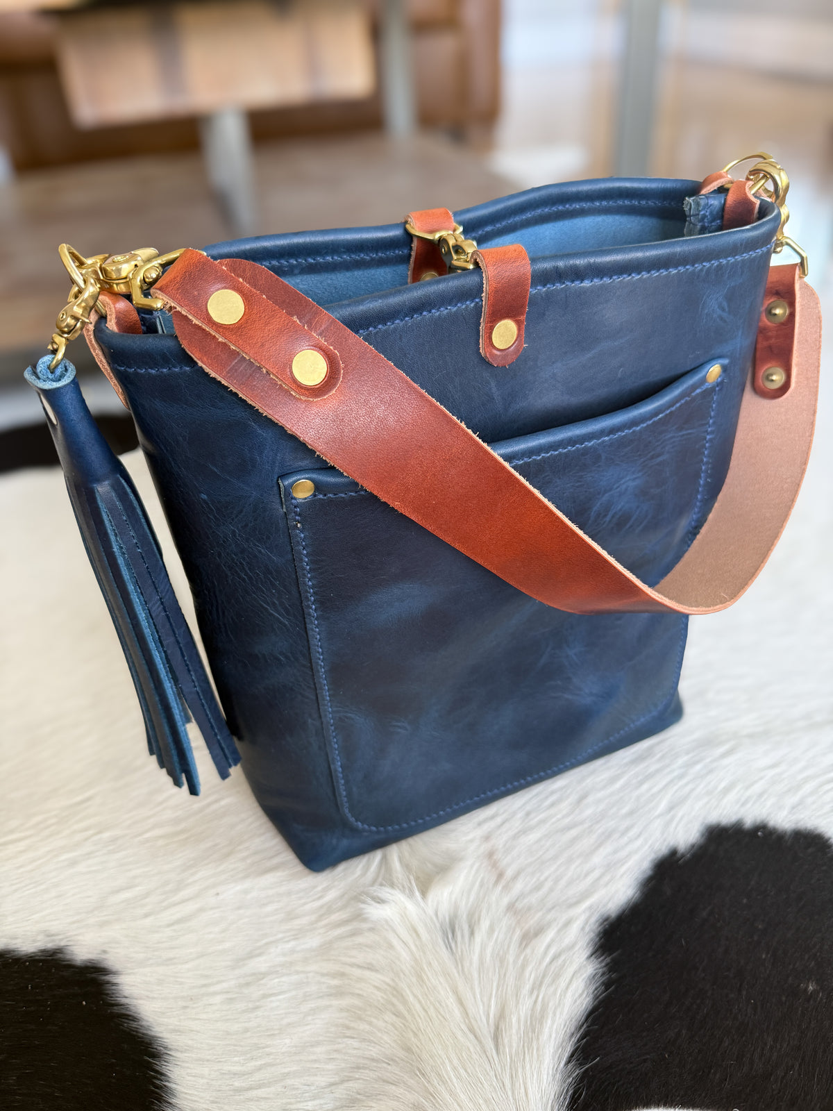 Bennett Bucket in Horween Cobalt Full Grain Leather