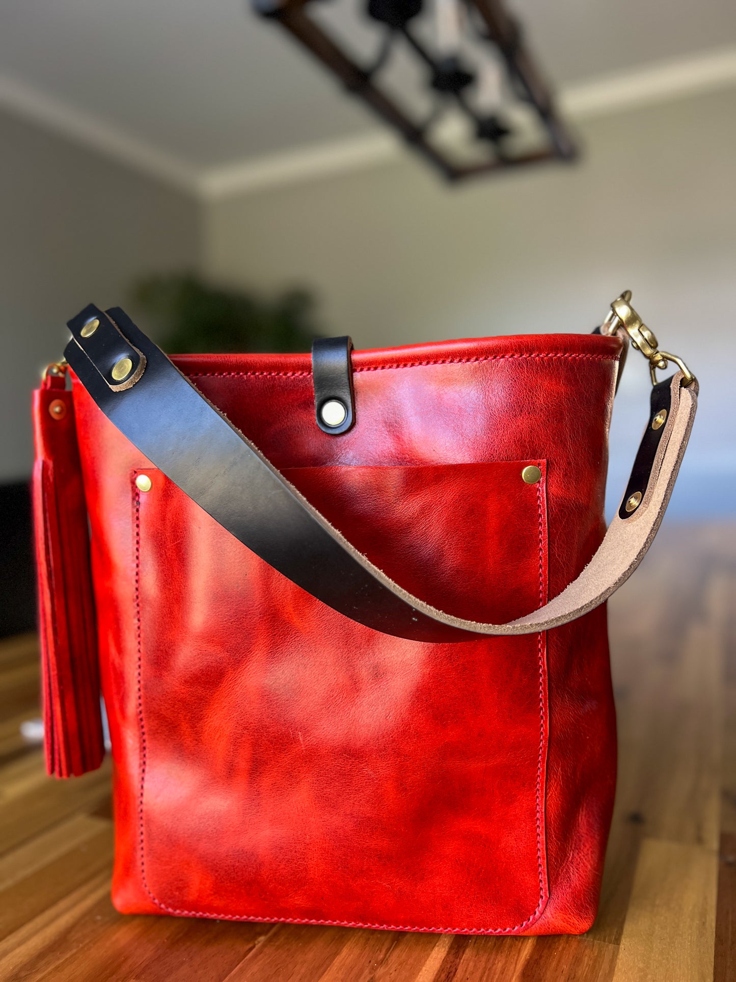 Bennett Bucket in Chili Pepper Full Grain Leather