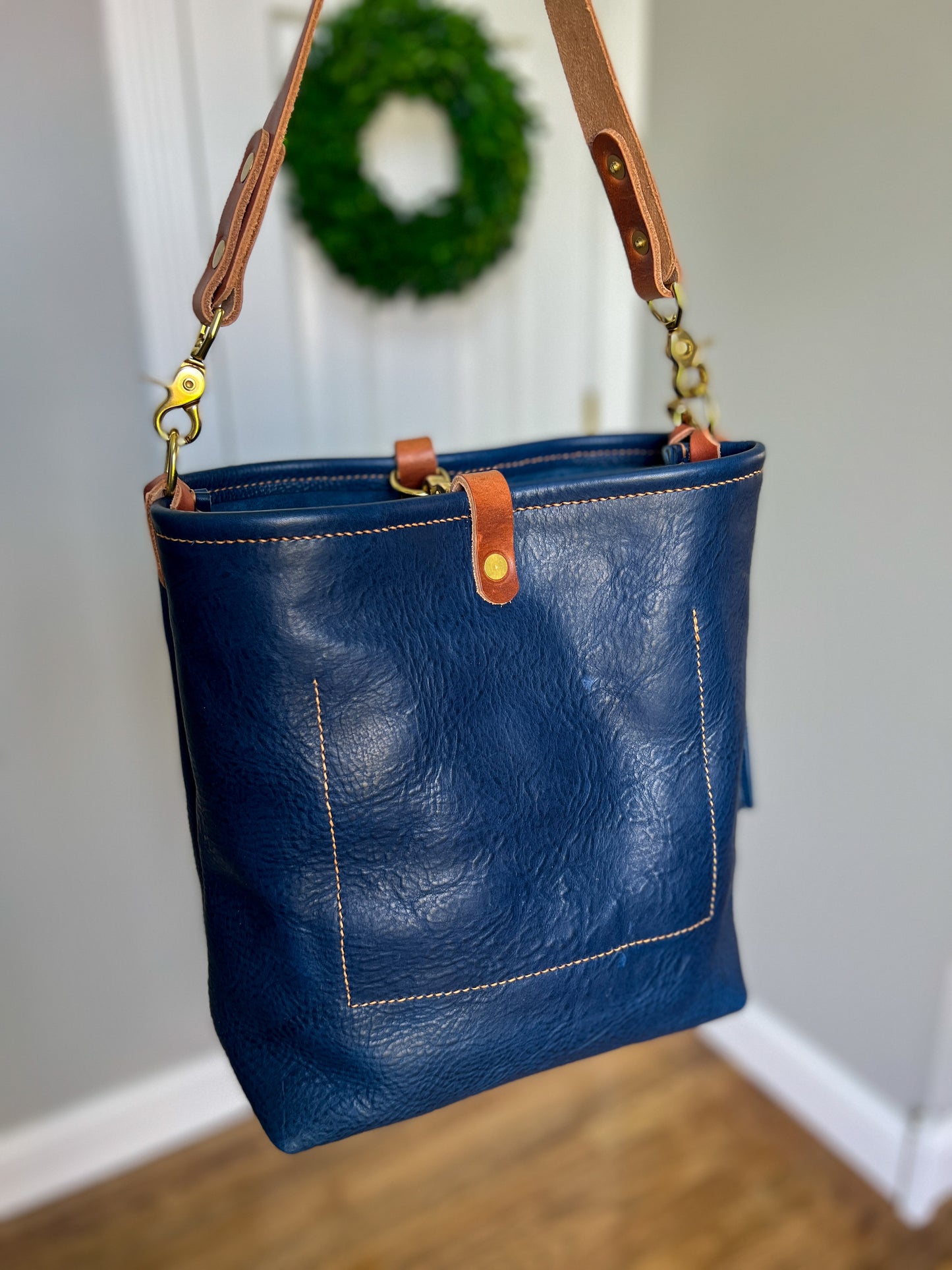 Bennett Bucket in Italian Denim Blue Vachetta Leather