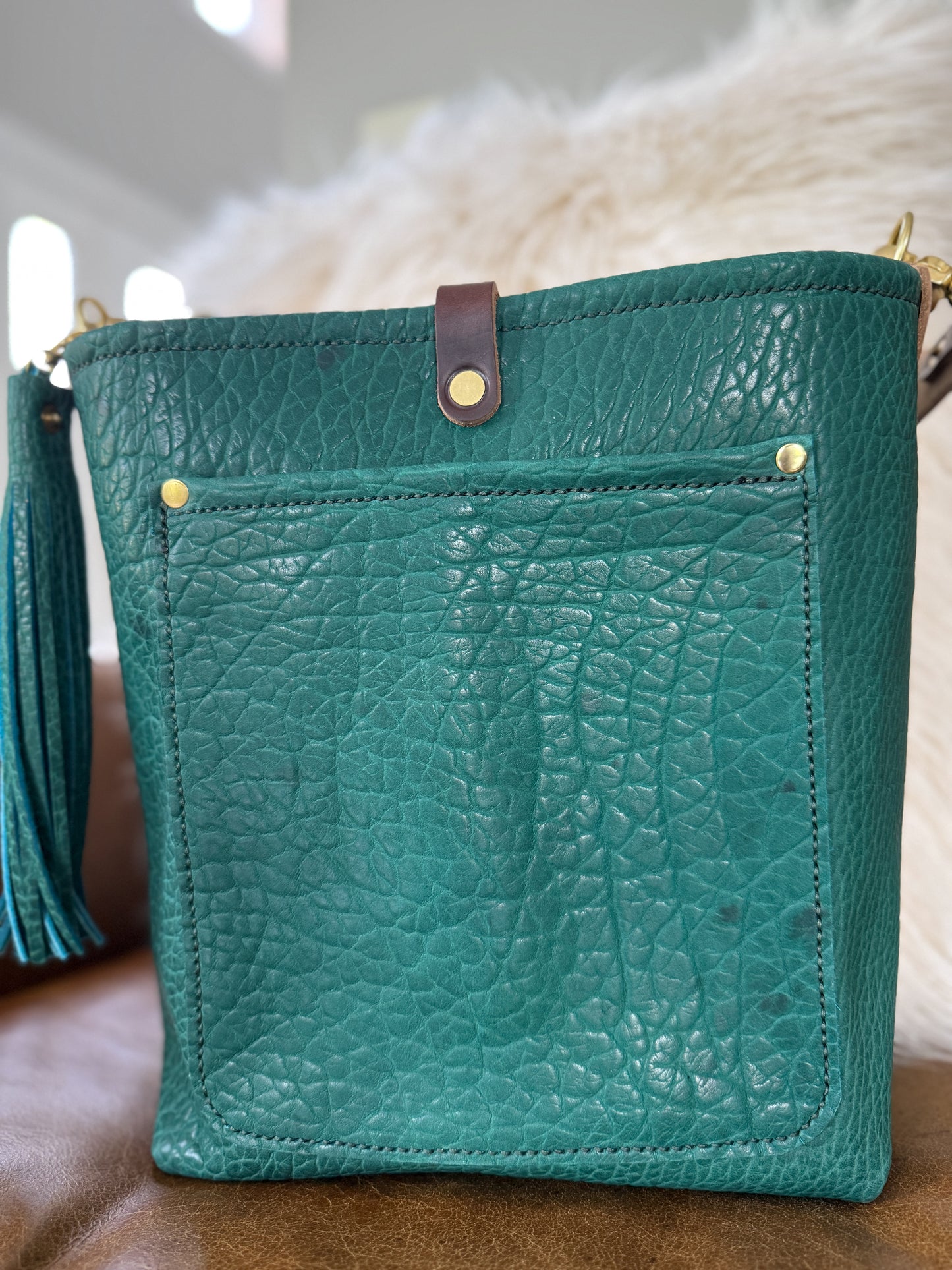 Bennett Bucket in Peacock Full Grain Bison Leather
