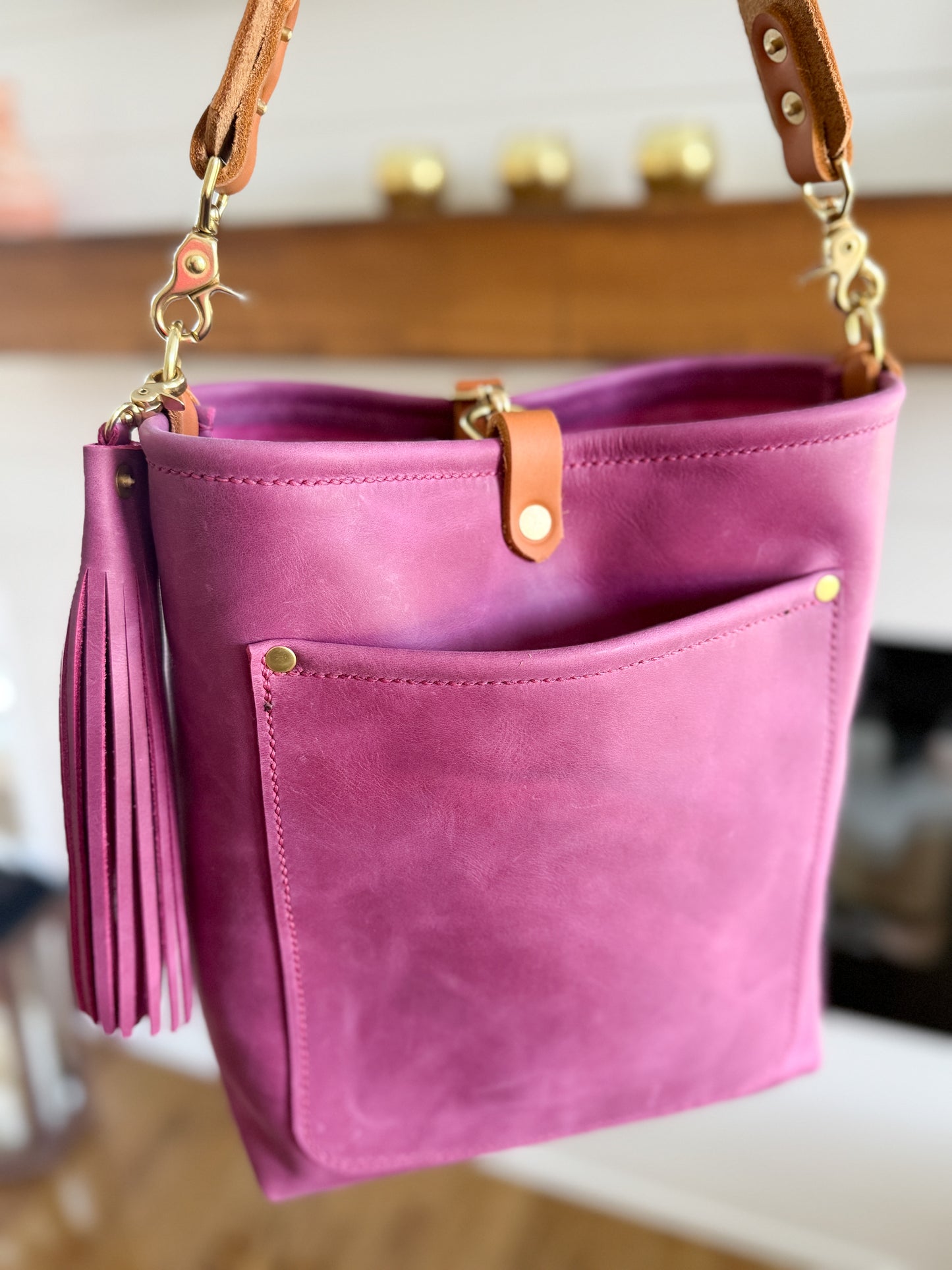 Bennett Bucket in Electric Pink Full Grain Leather