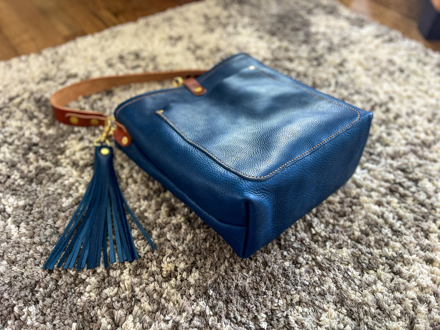 Bennett Bucket in Italian Denim Blue Vachetta Leather