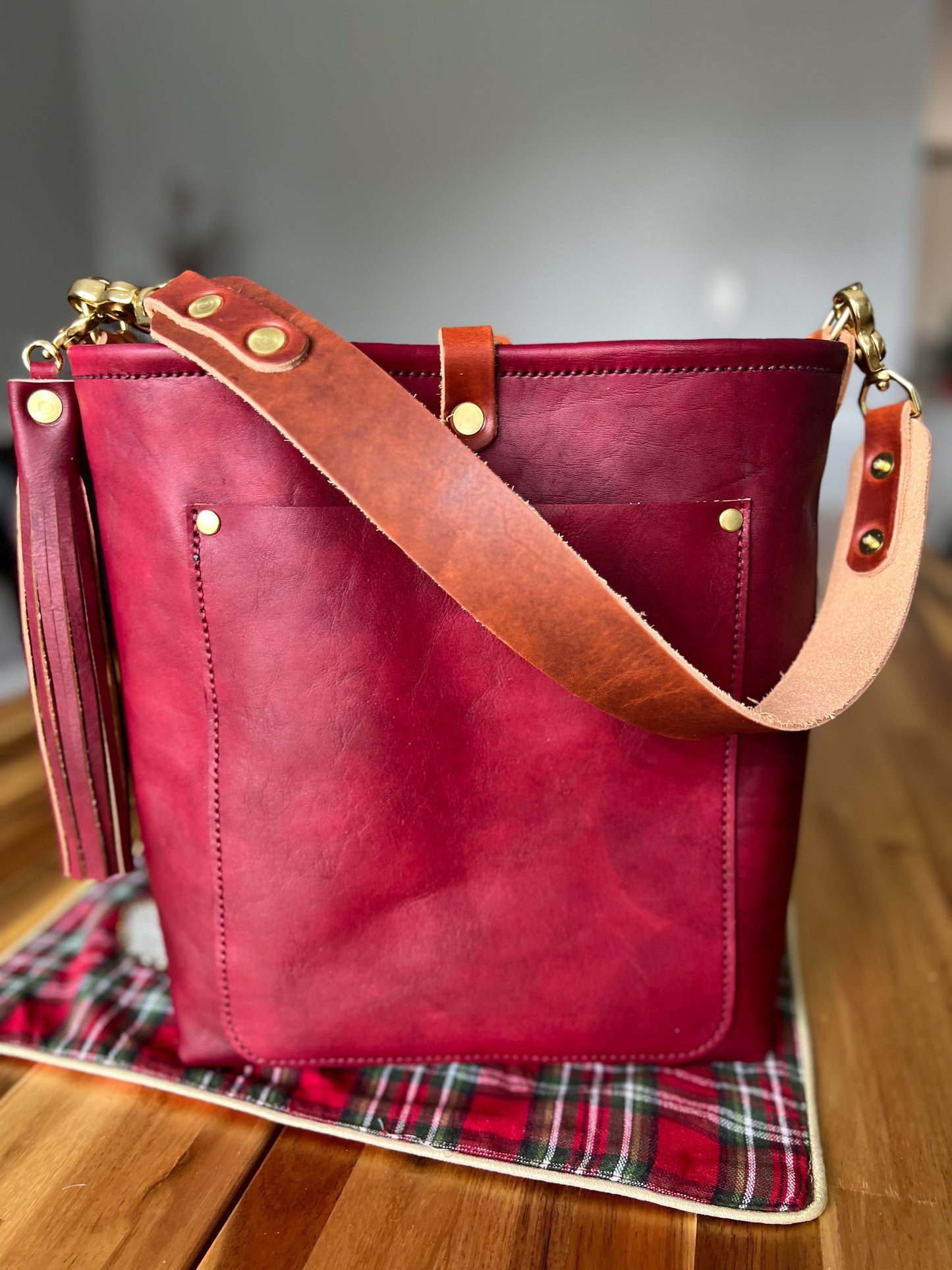 Bennett Bucket in Mulberry Veg Tan Italian Leather