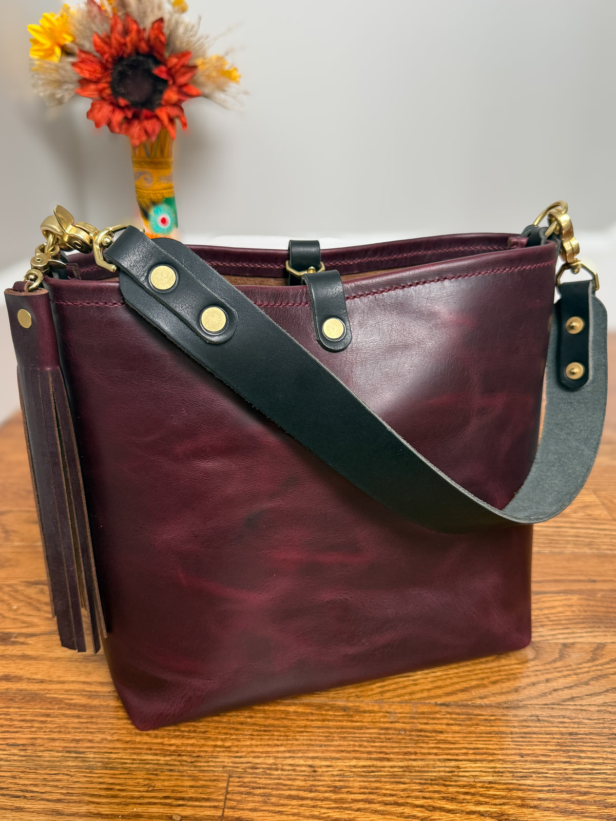 Hobo Bucket in Plum Noir Horween Horse Leather