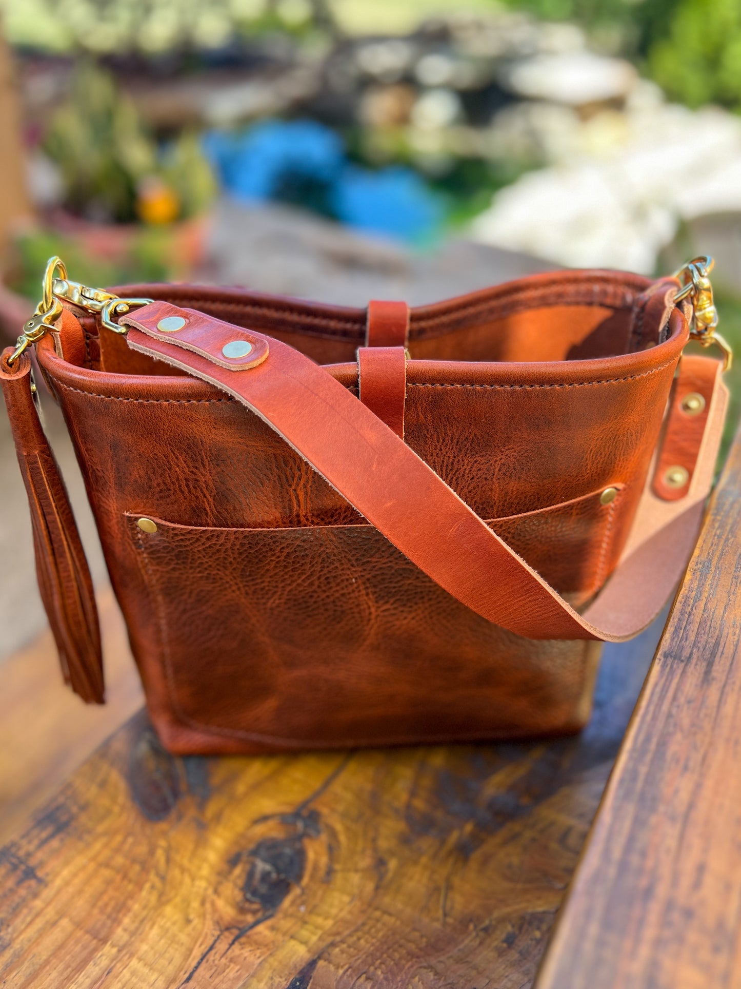 Bennett “shorty” Bucket in Full Grain Amber Leather