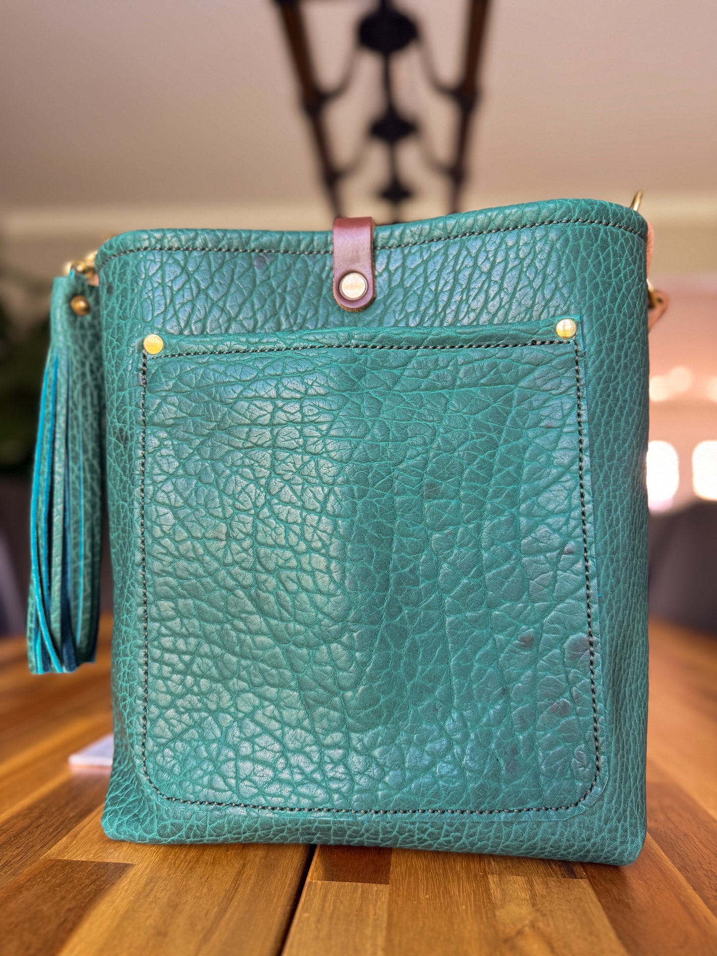 Bennett Bucket in Peacock Full Grain Bison Leather