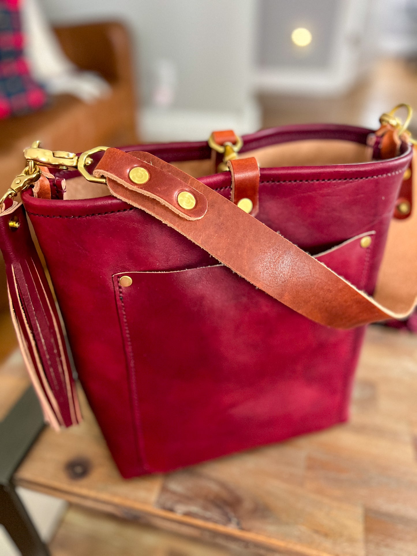 Bennett Bucket in Mulberry Veg Tan Italian Leather