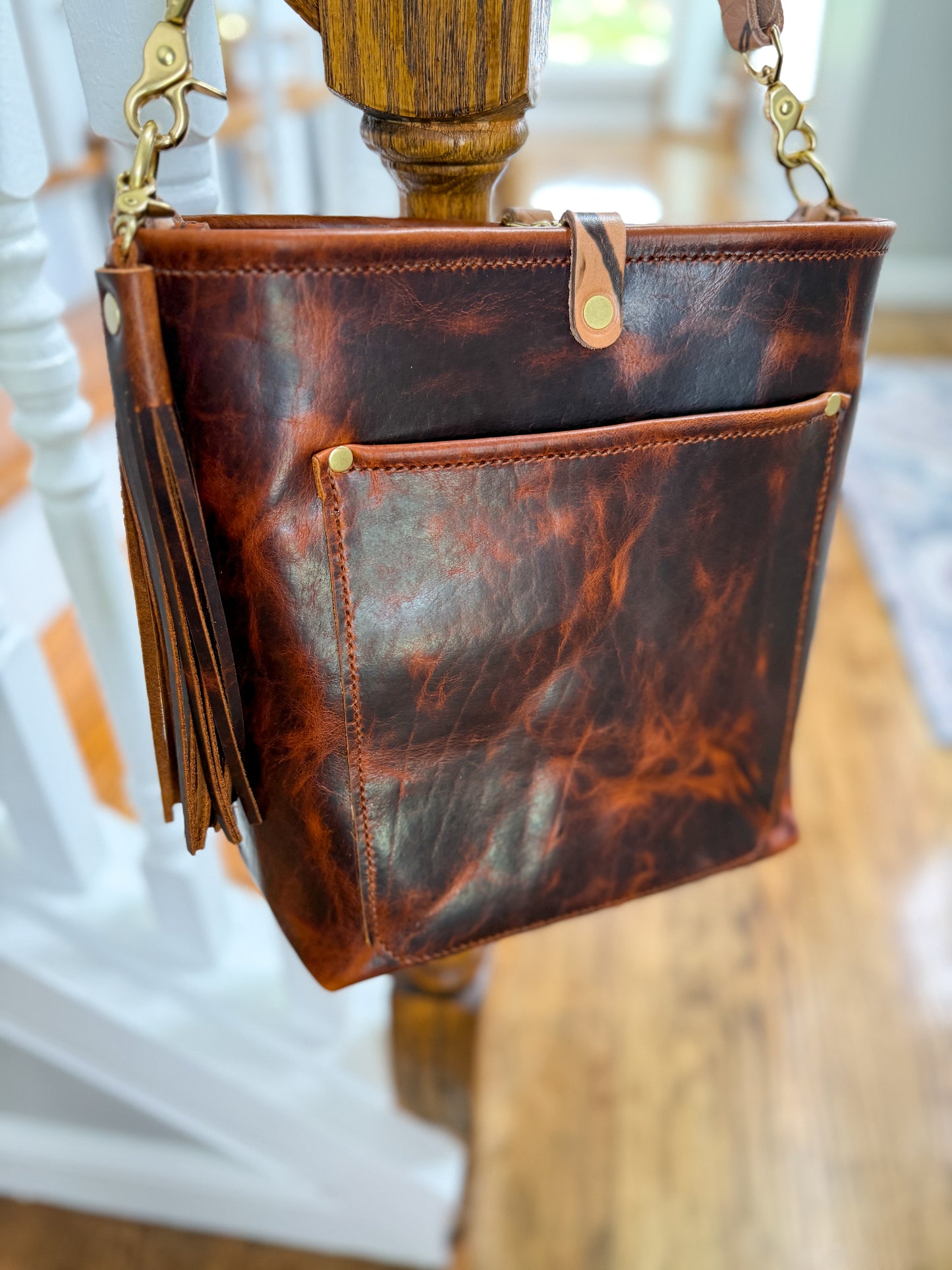 Bennett Bucket in Coffee Full Grain Bison Leather w/Dyed Strap