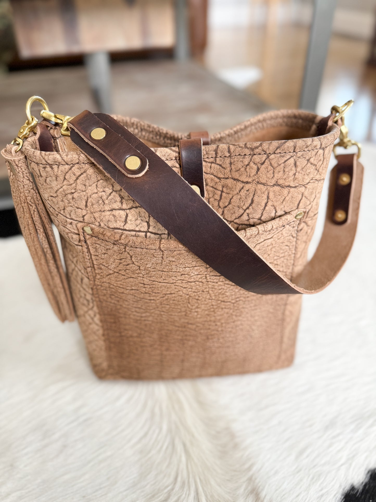 Bennett Bucket in Riverstone Full Grain Bison