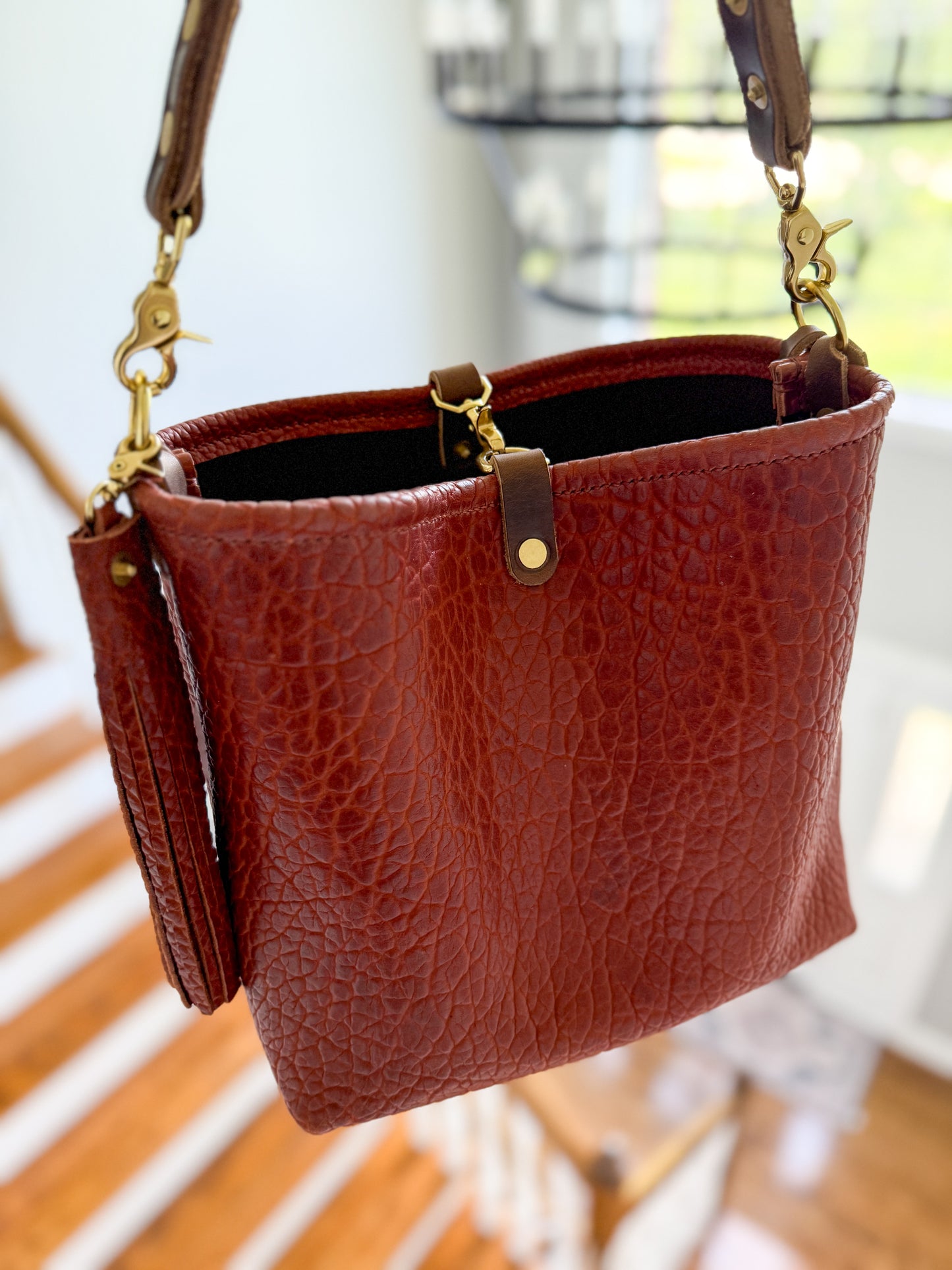 Hobo Bucket in Chestnut Full Grain Bison Leather