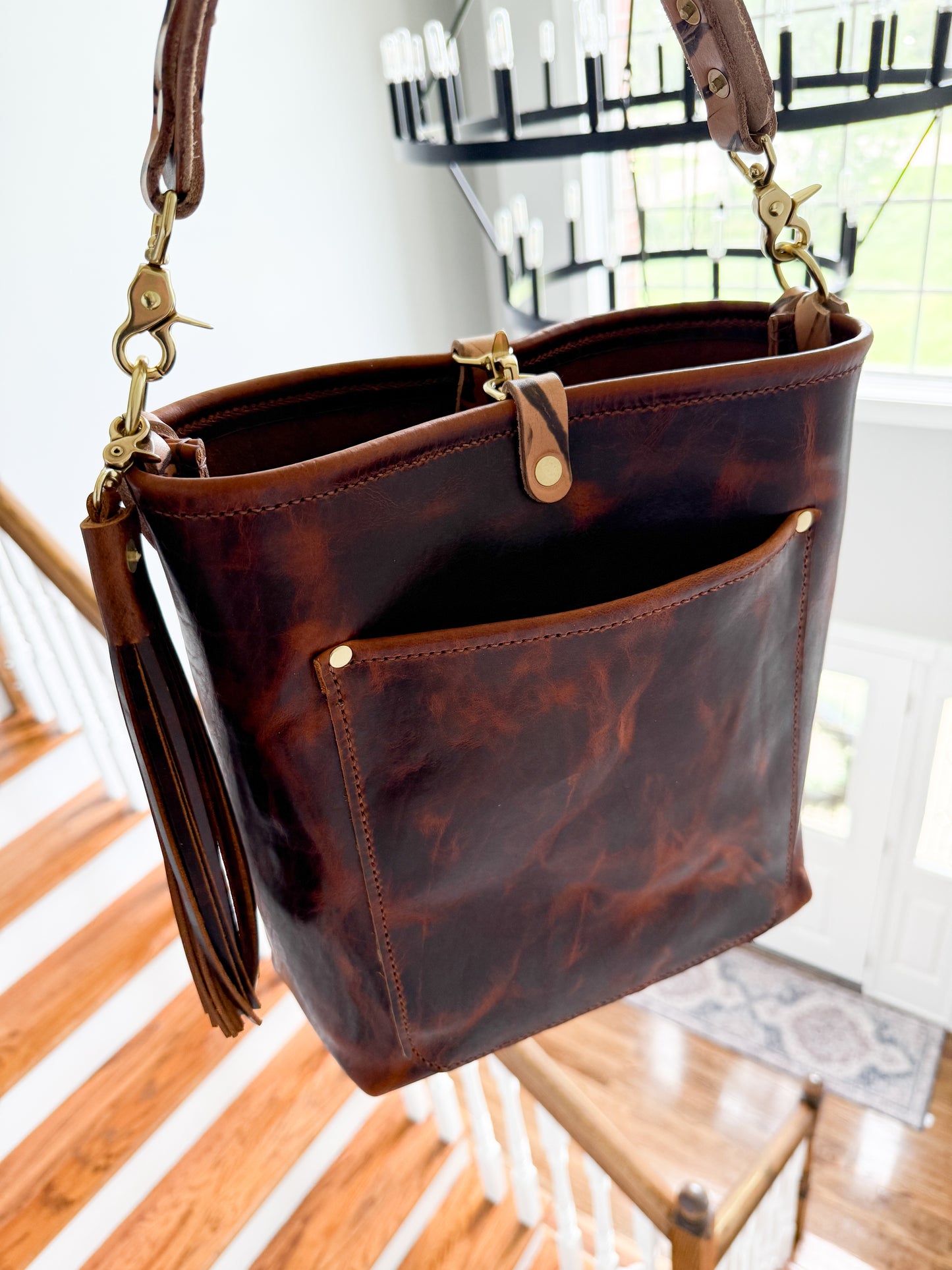 Bennett Bucket in Coffee Full Grain Bison Leather w/Dyed Strap
