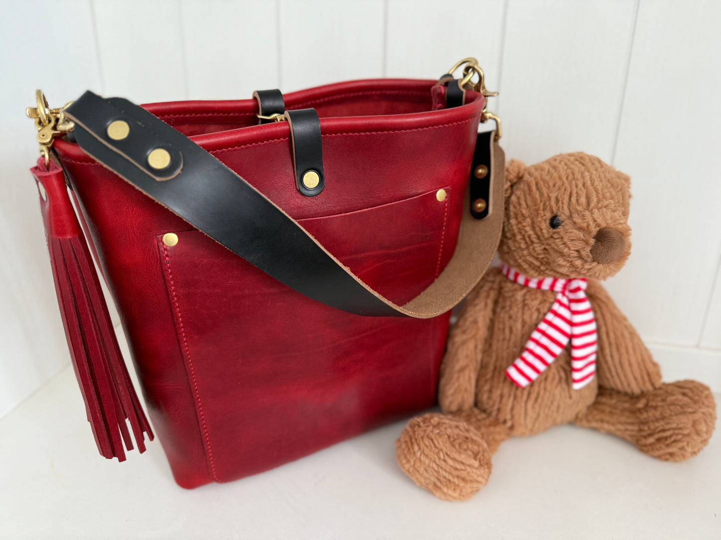 Bennett Bucket in Red Persian Horween Cypress Leather