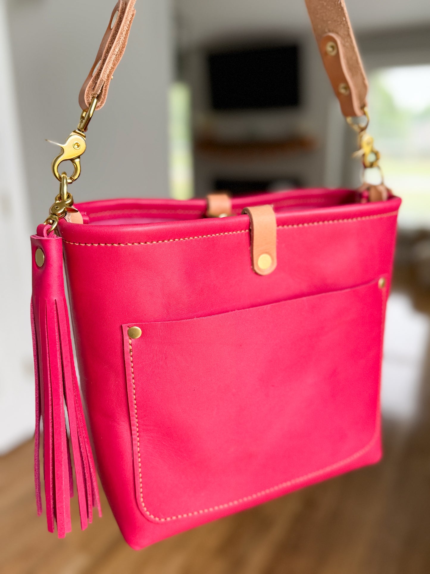 Bennett “shorty” Bucket in Fuscia Vachetta (non-milled)