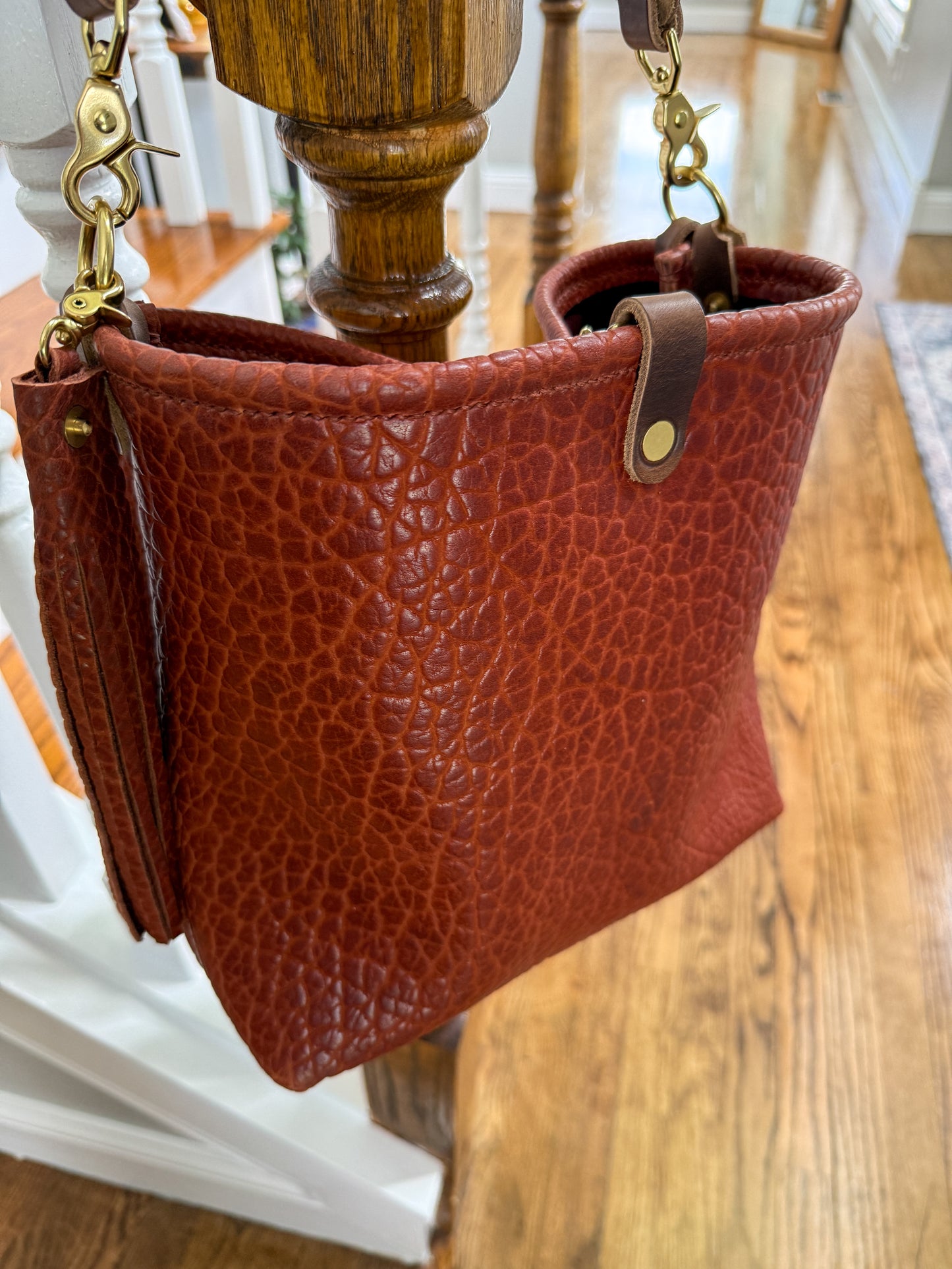 Hobo Bucket in Chestnut Full Grain Bison Leather