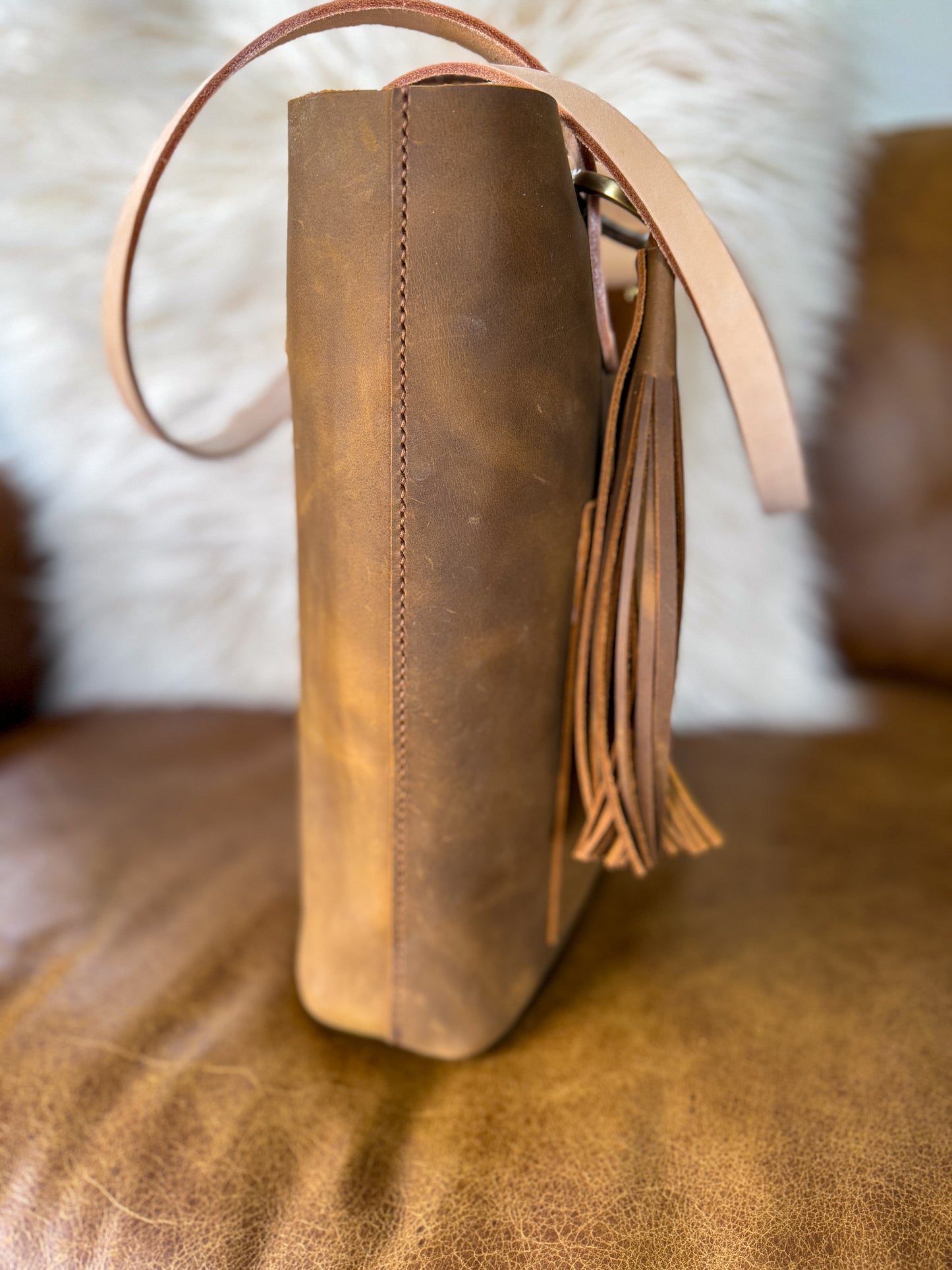 Utility Tote in Tobacco and Vachetta Leather