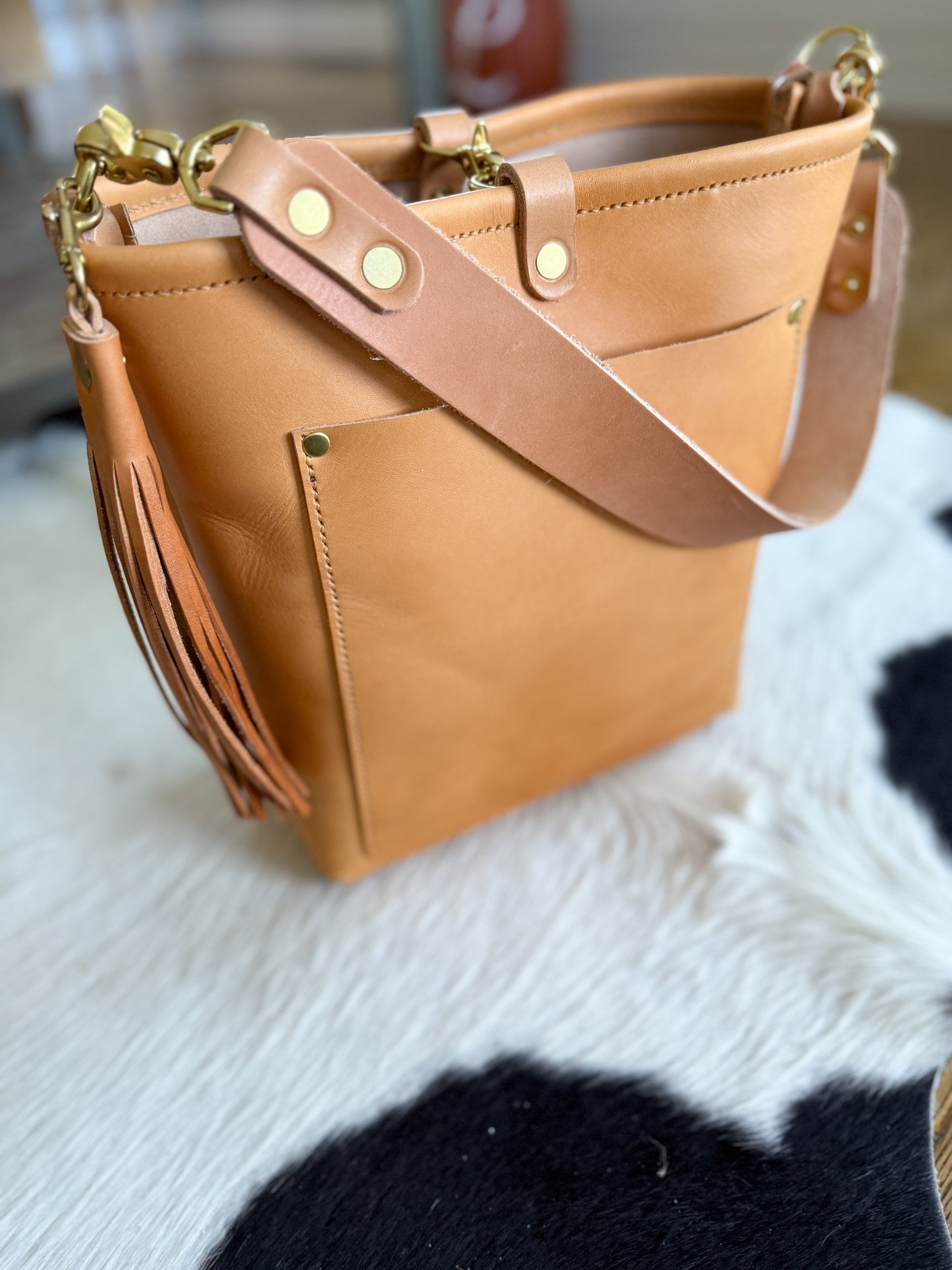Bennett Bucket in Natural Vachetta (non-milled)