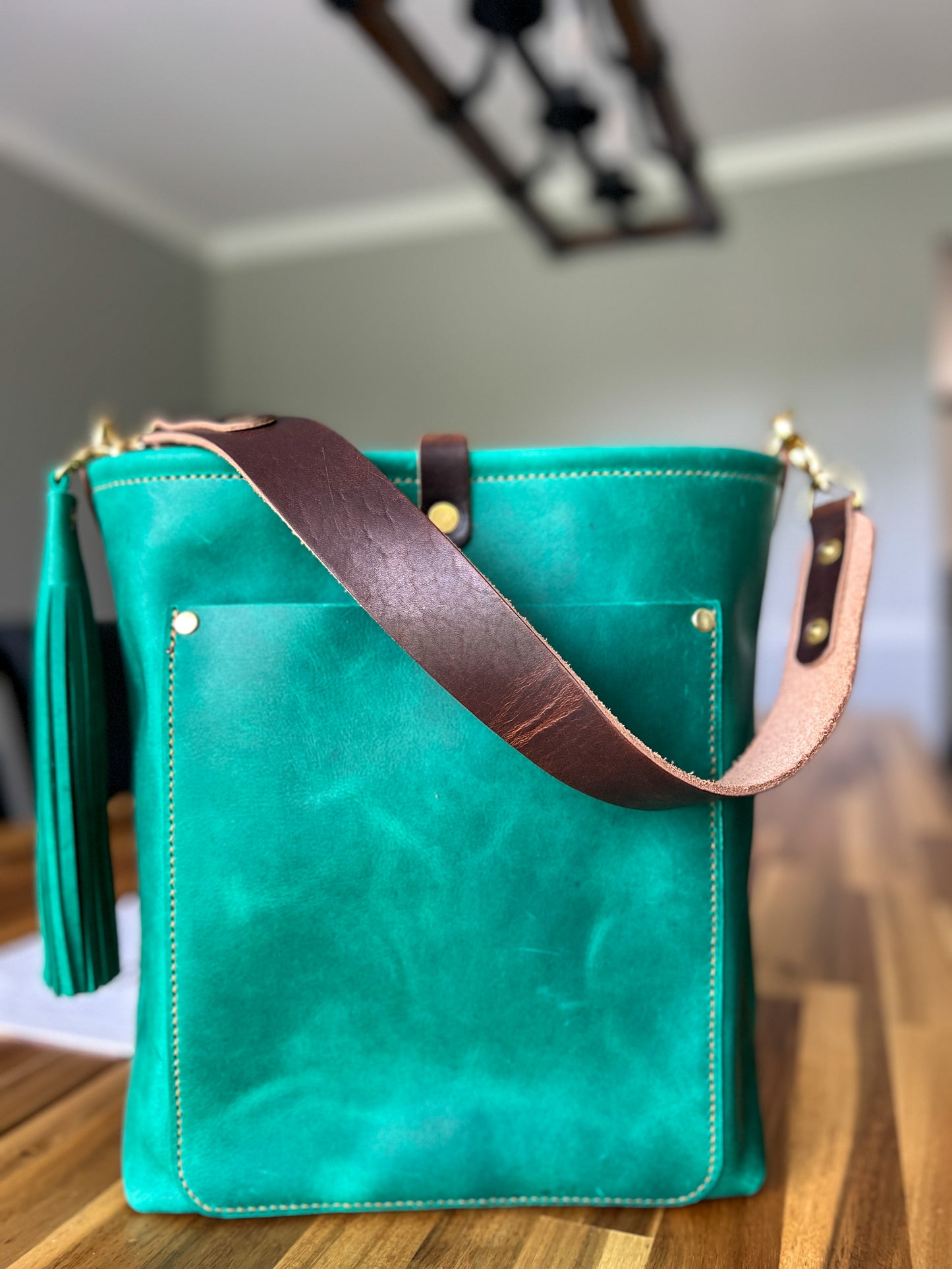 Bennett Bucket in Teal Full Grain Leather