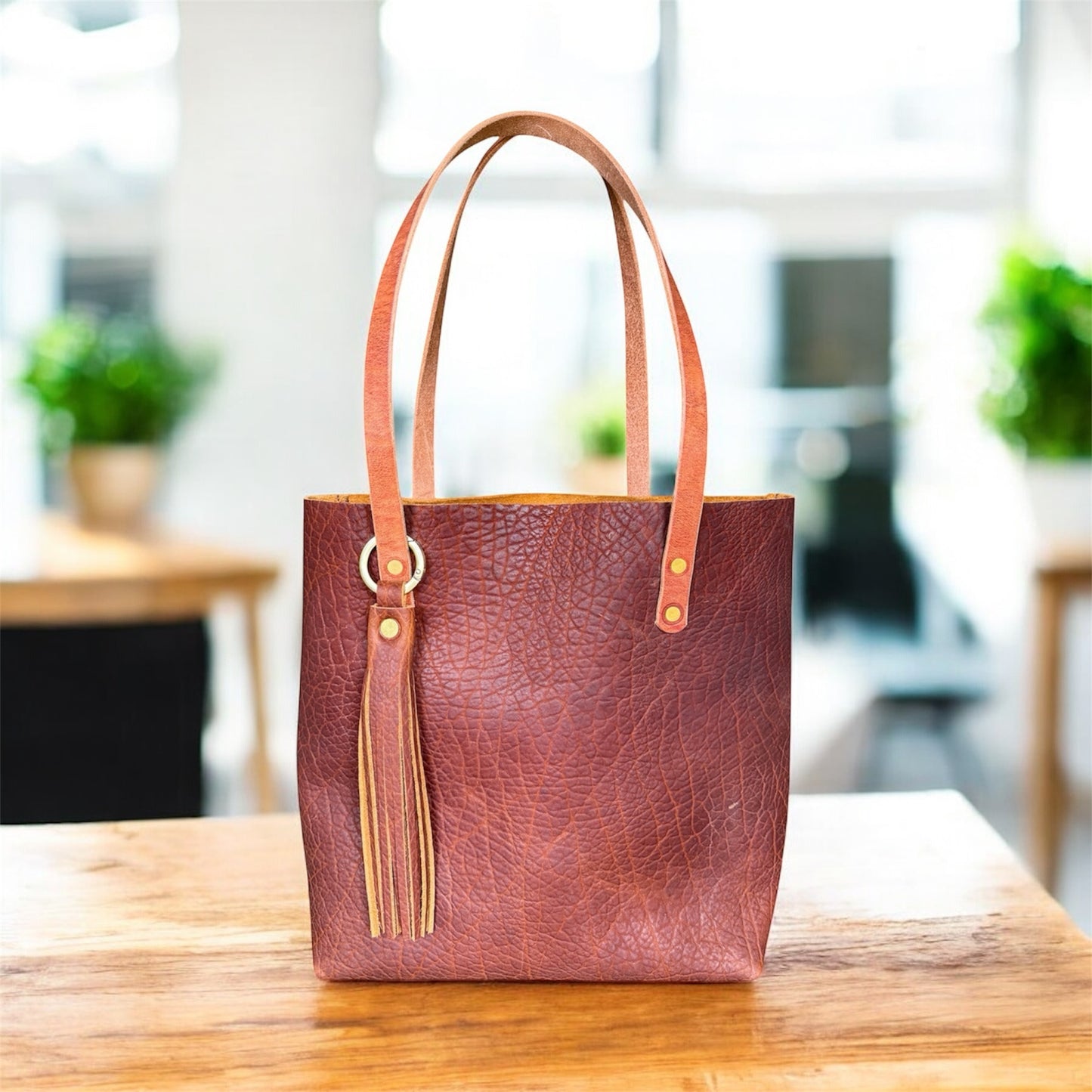Classic Tote in Cherry Mahogany Full Grain Bison