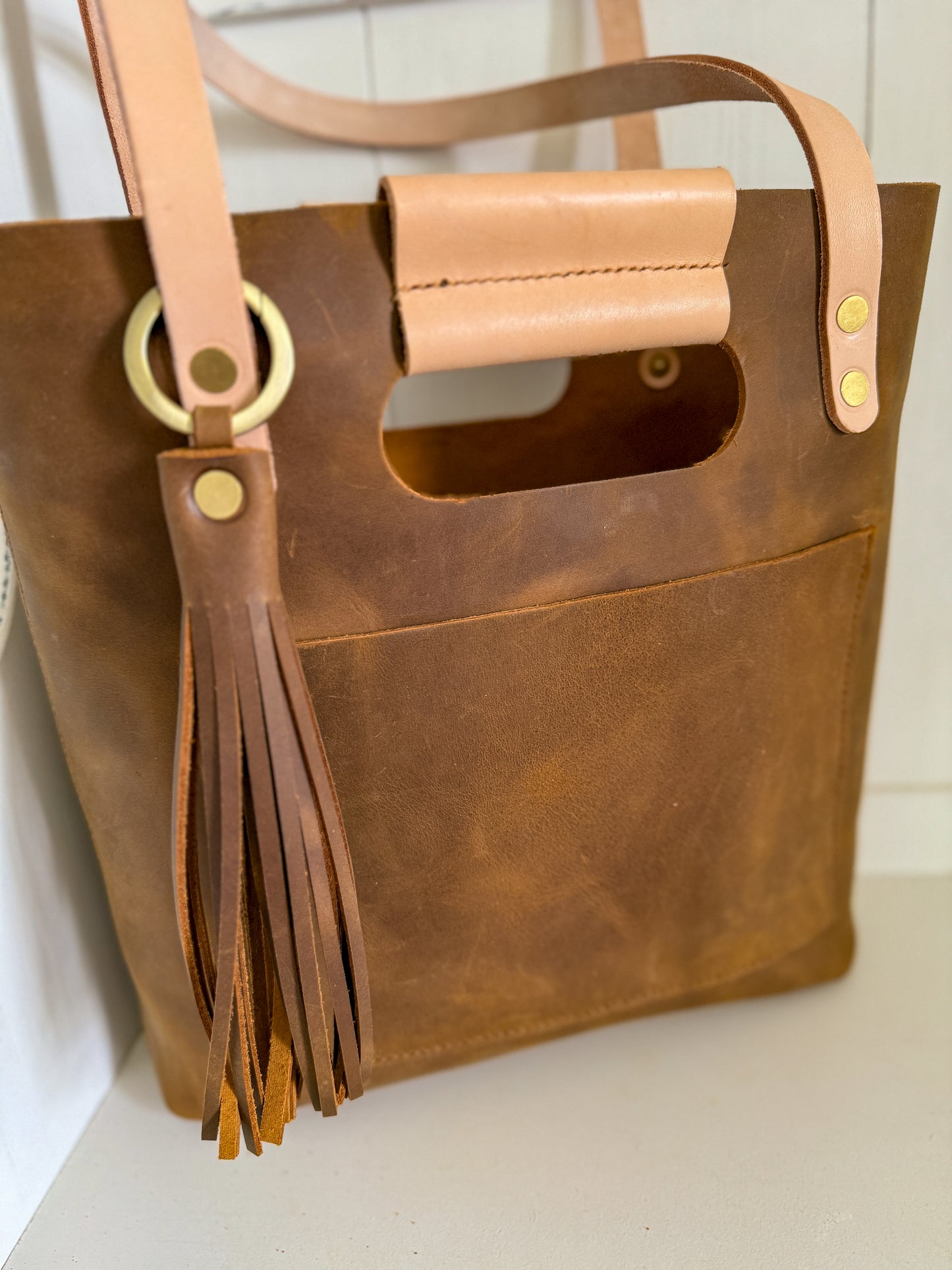 Utility Tote in Tobacco and Vachetta Leather