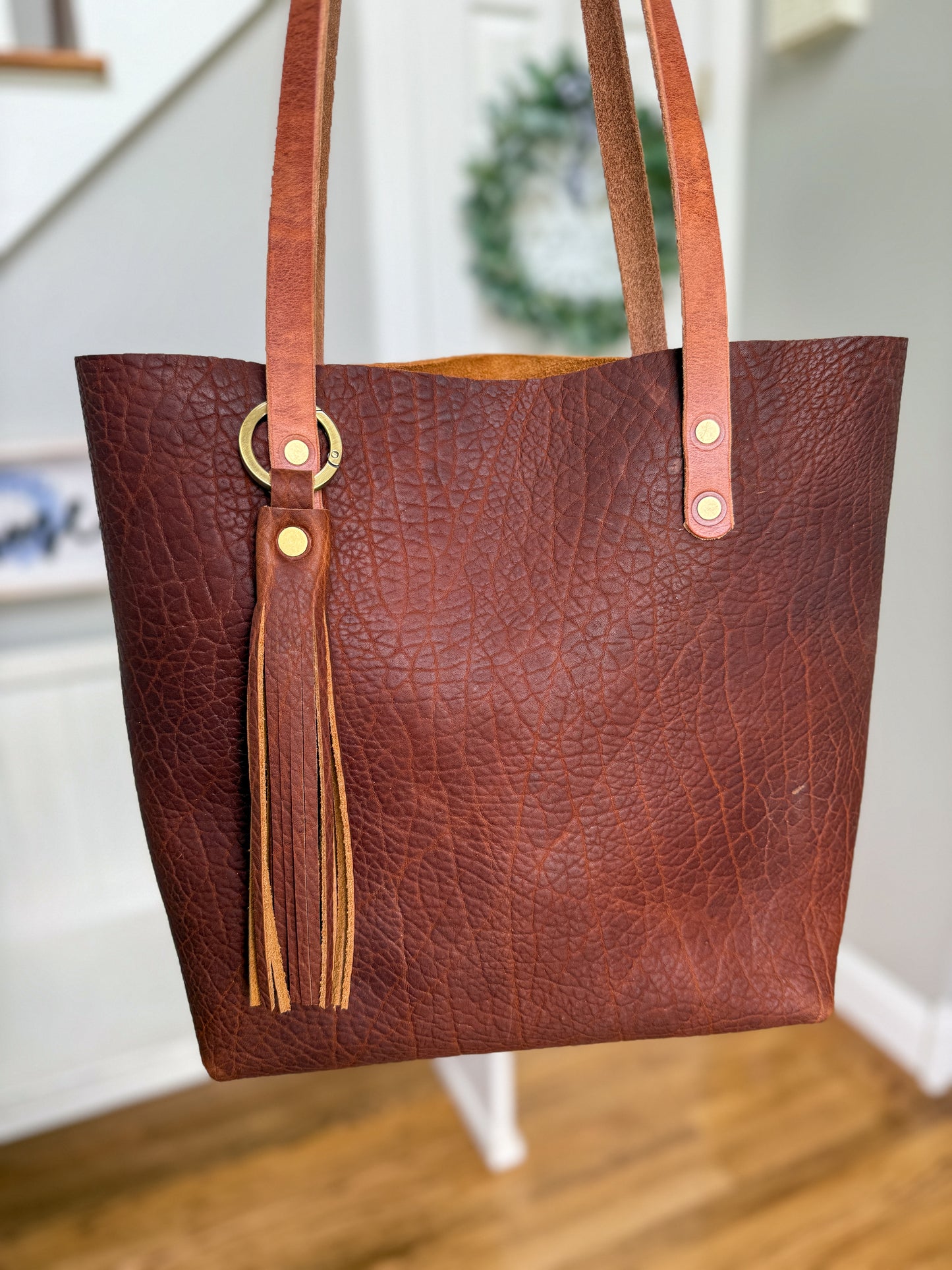 Classic Tote in Cherry Mahogany Full Grain Bison