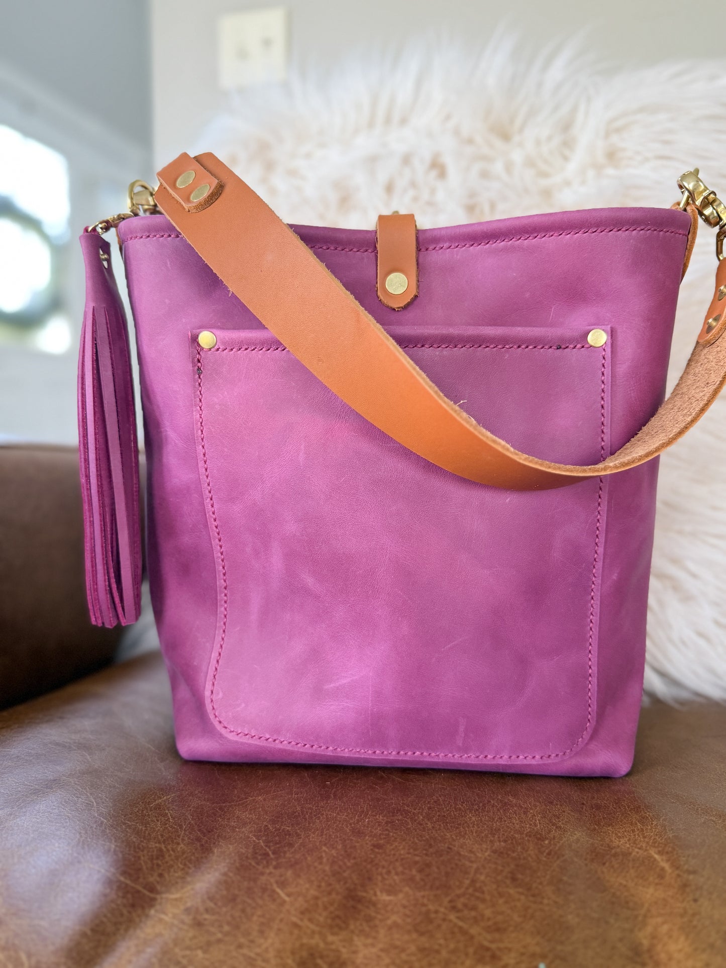 Bennett Bucket in Electric Pink Full Grain Leather