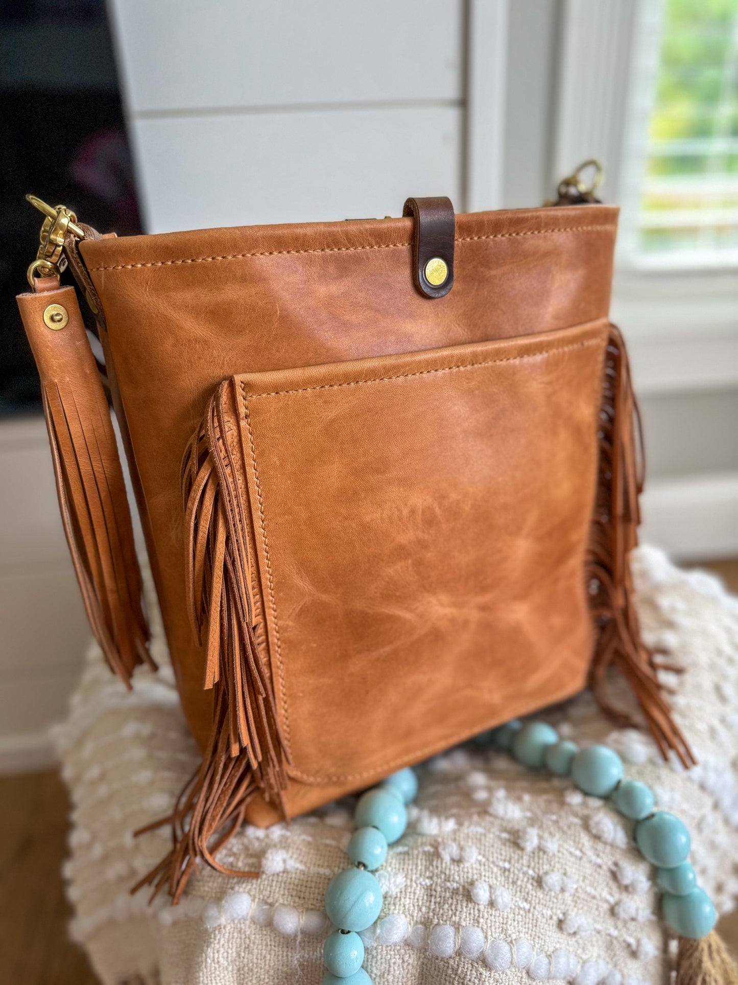 Western Bennett Bucket in Horween Natural Derby w/fringe