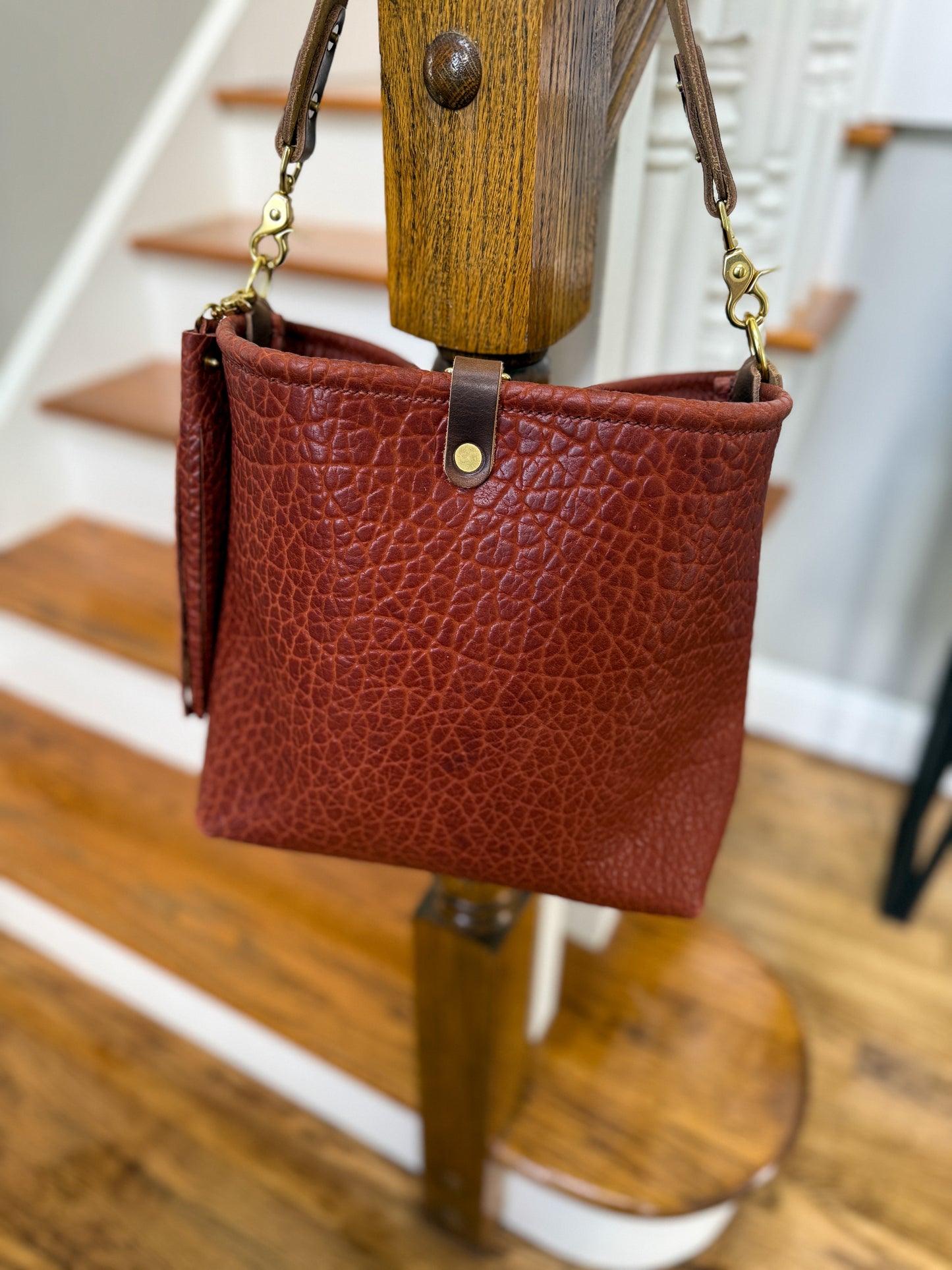 Hobo Bucket in Chestnut Full Grain Bison Leather