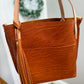 East West Tote in Tawny Full Grain Leather with foot/base