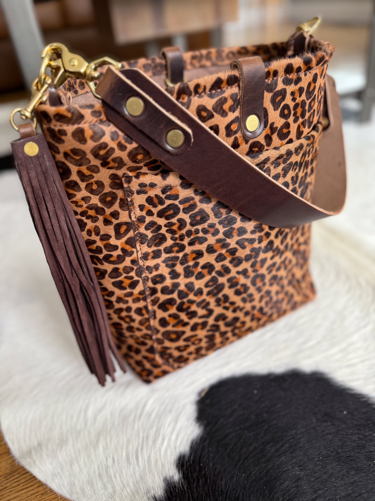 Bennett Bucket in Hair on Hide Cowhide