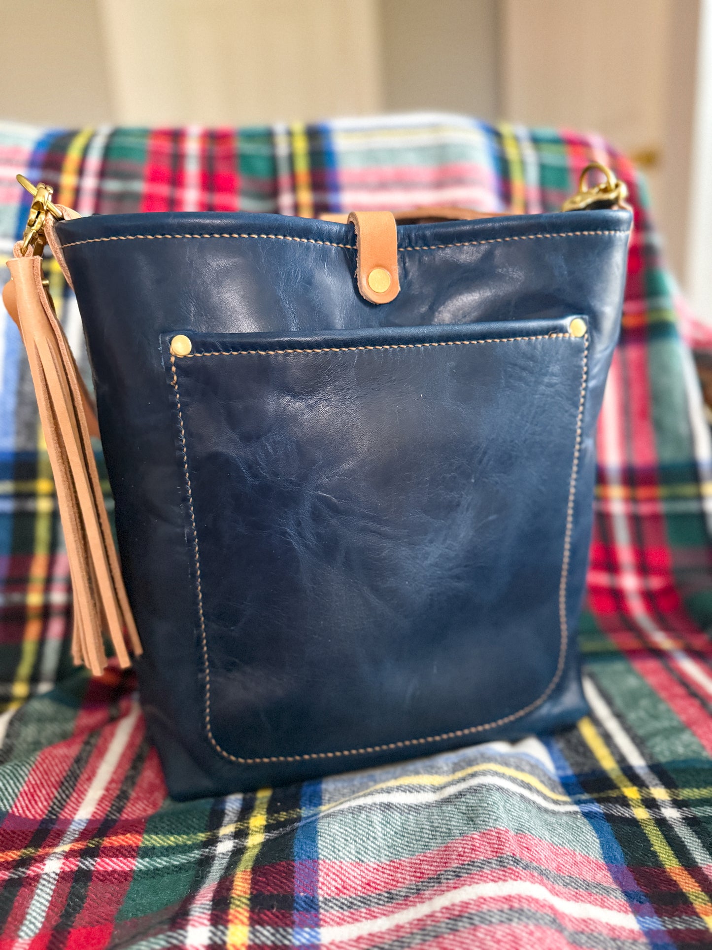 Bennett Bucket in Horween Cobalt Derby Veg Tan Leather