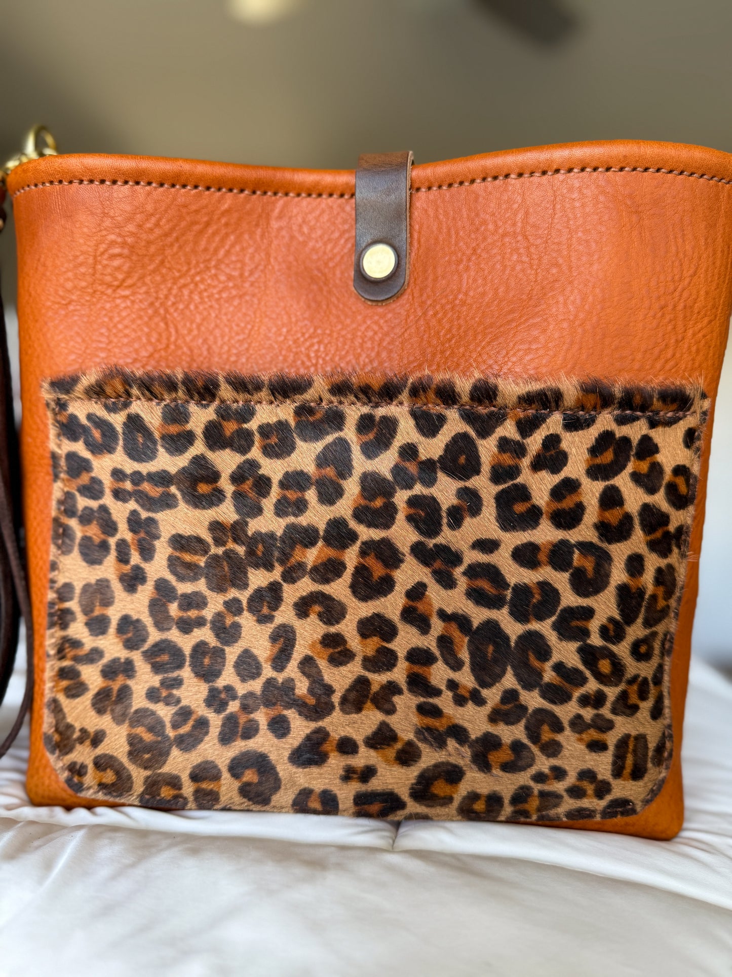 Bennett “shorty” Bucket in Ginger Vachetta w/cowhide pocket