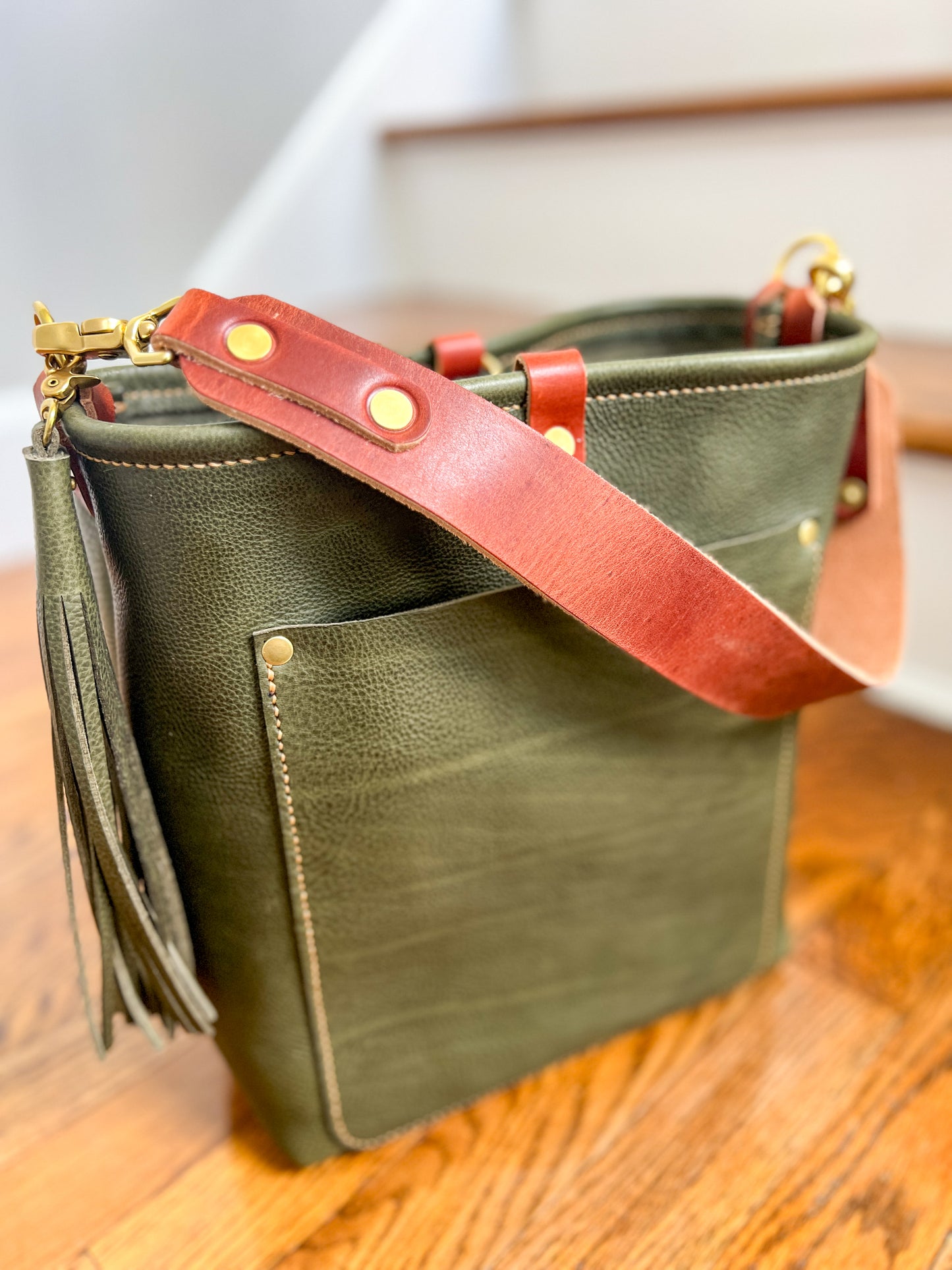 Bennett Bucket in Italian Olive Vachetta Leather