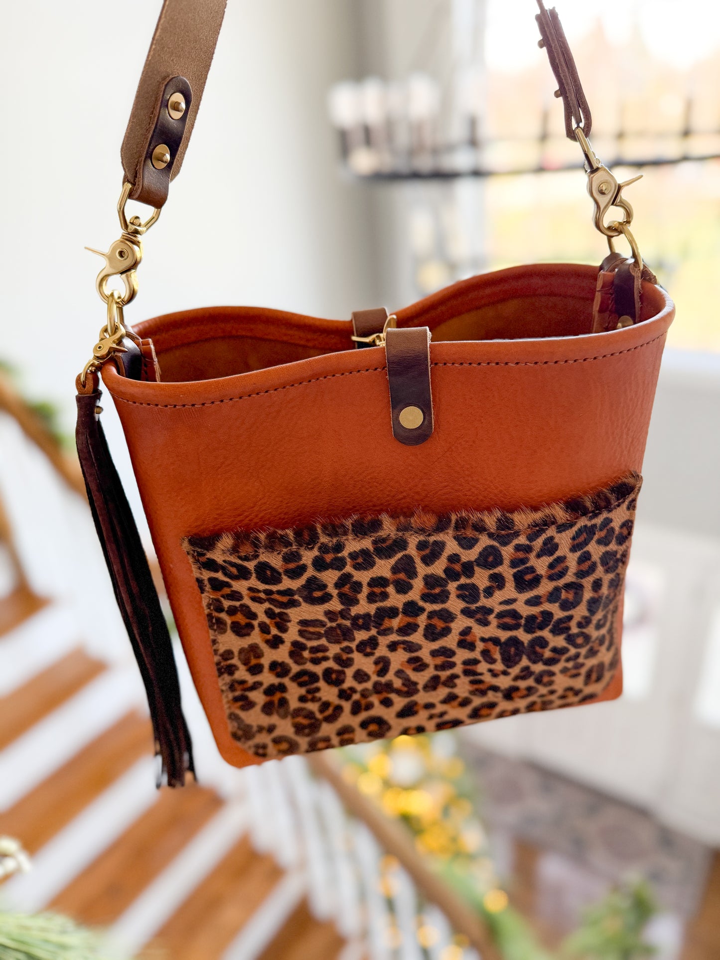 Bennett “shorty” Bucket in Ginger Vachetta w/cowhide pocket