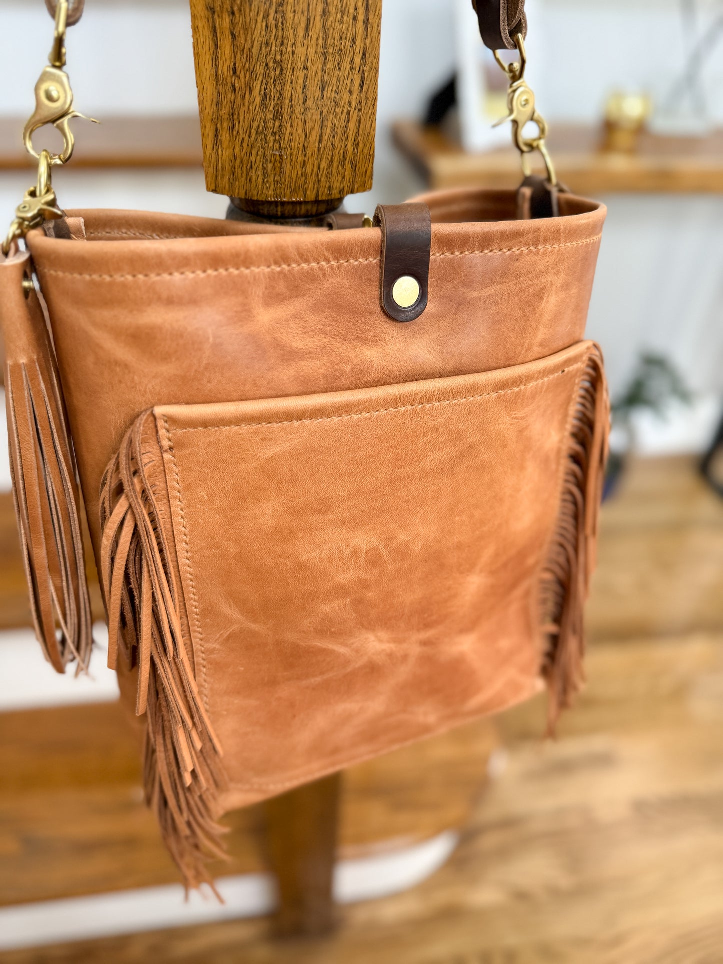 Western Bennett Bucket in Horween Natural Derby w/fringe