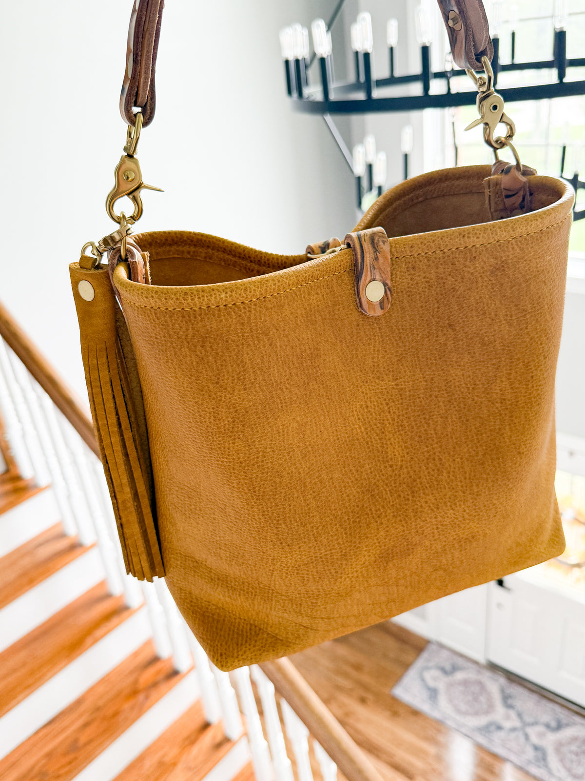 Hobo Bucket in Goldenrod Full Grain Bison w/Candy Strap