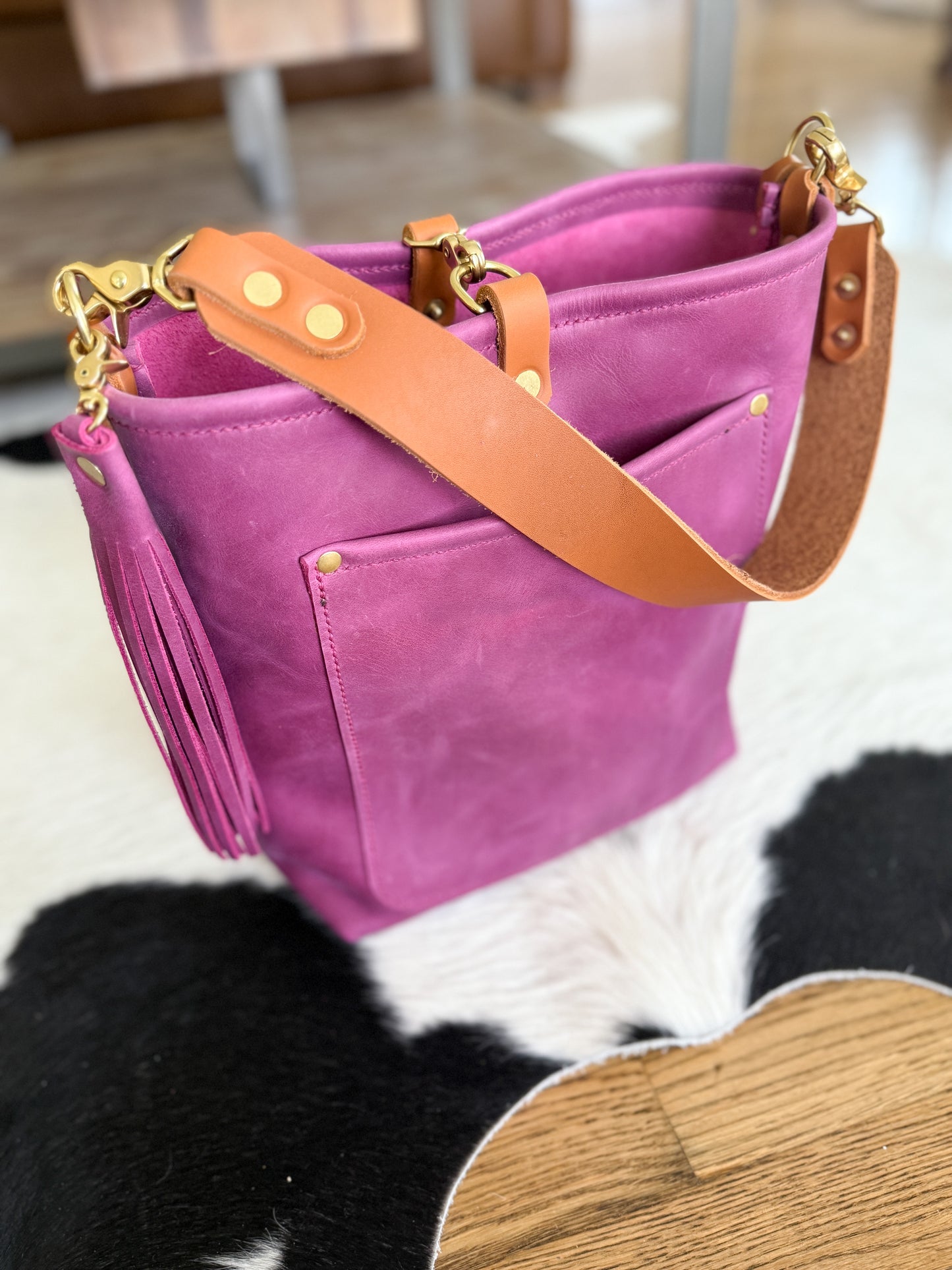 Bennett Bucket in Electric Pink Full Grain Leather