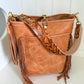Western Bennett Bucket in Horween Natural Derby w/fringe and Candy Strap