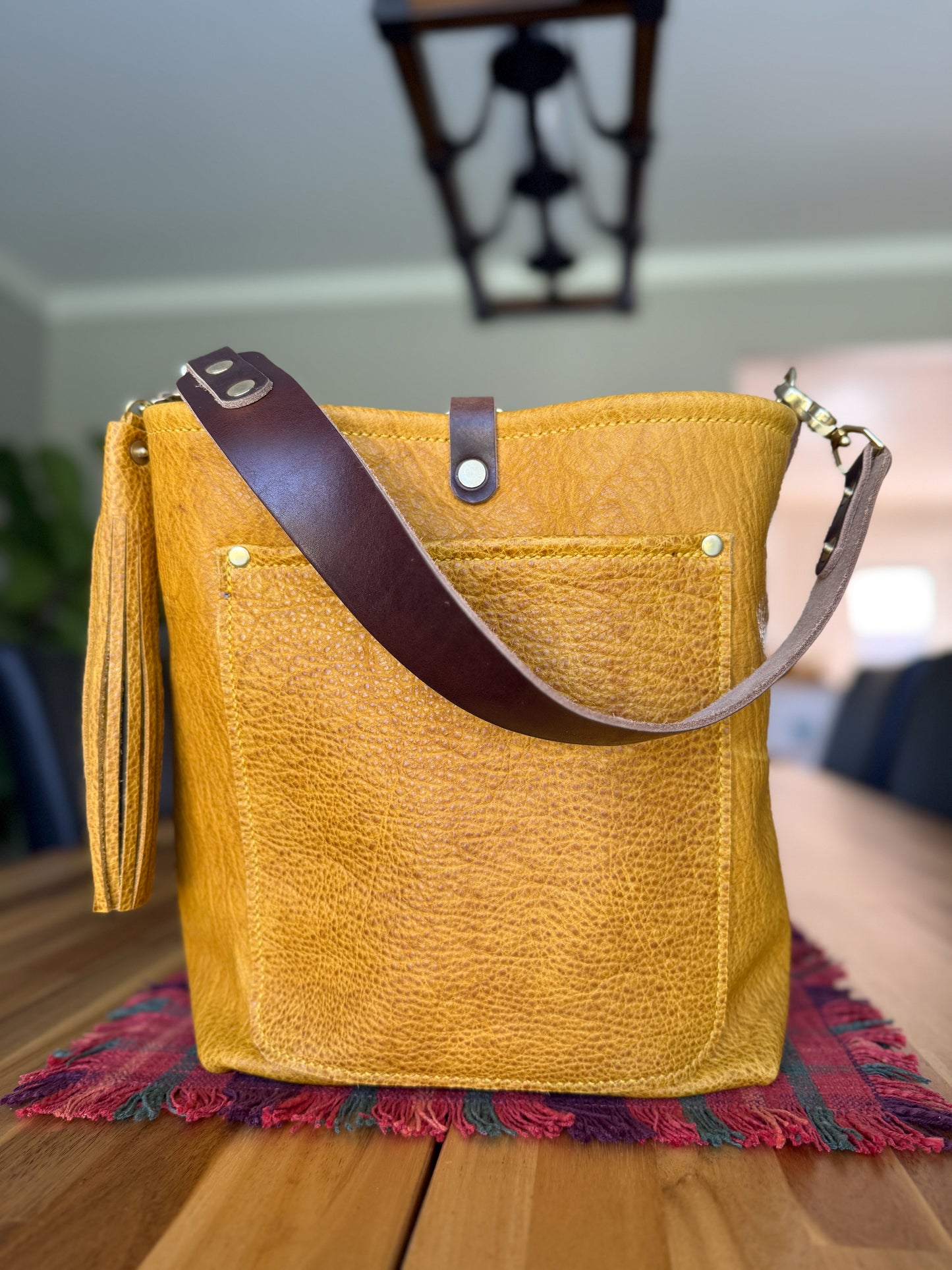 Bennett Bucket in Goldenrod Full Grain Bison