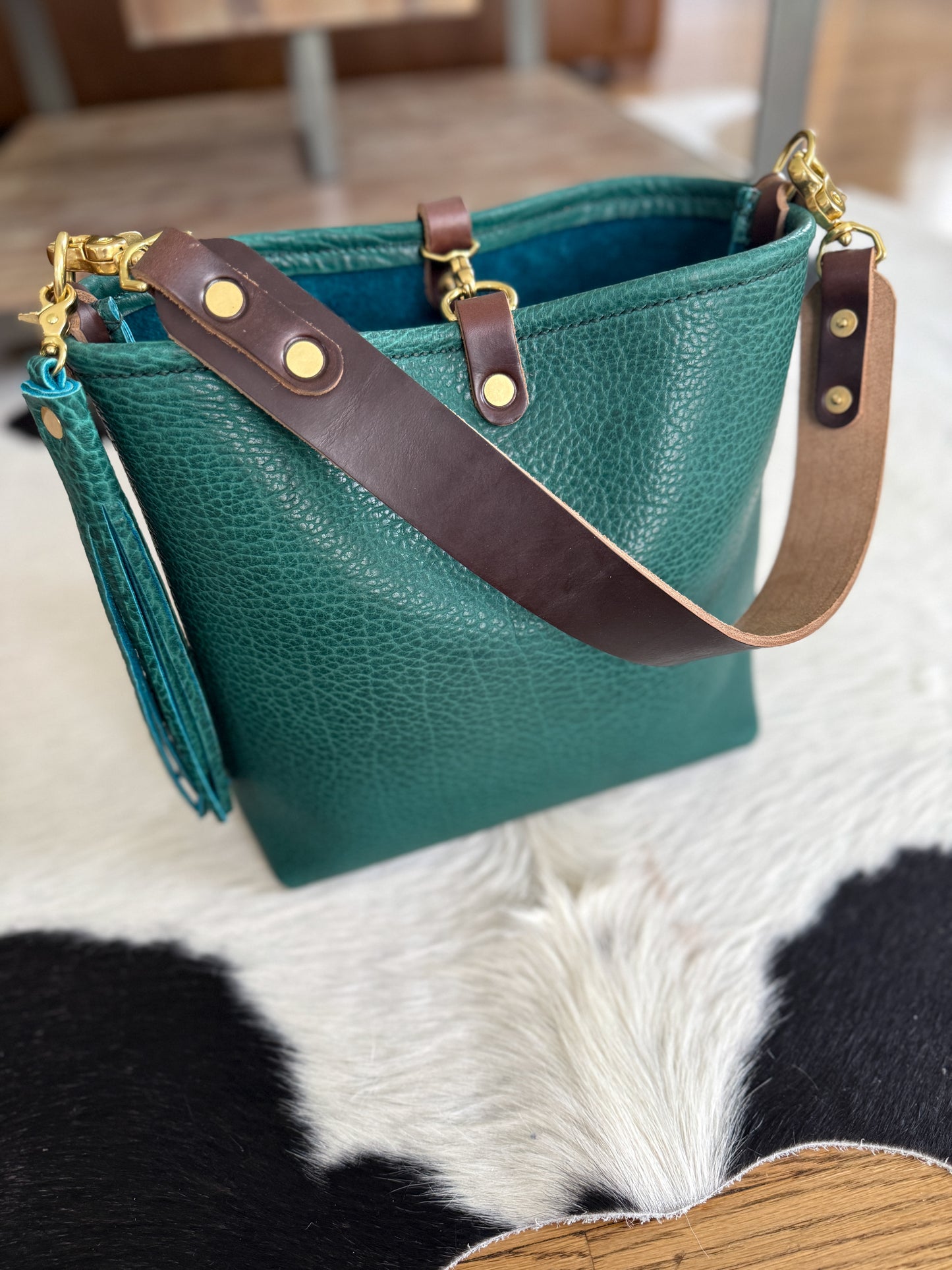 Hobo Bucket in Peacock Full Grain Bison