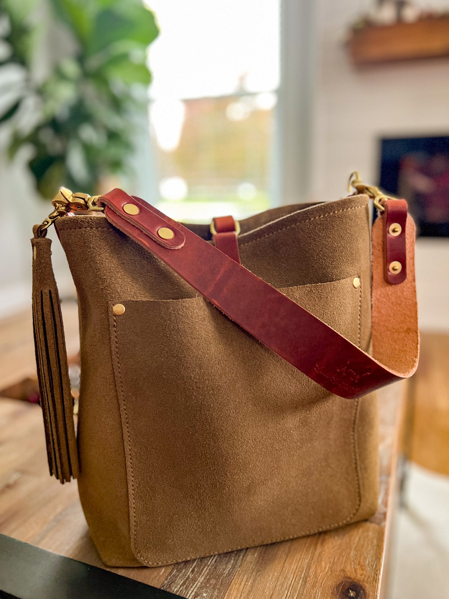 Bennett Bucket in Moss Suede Leather