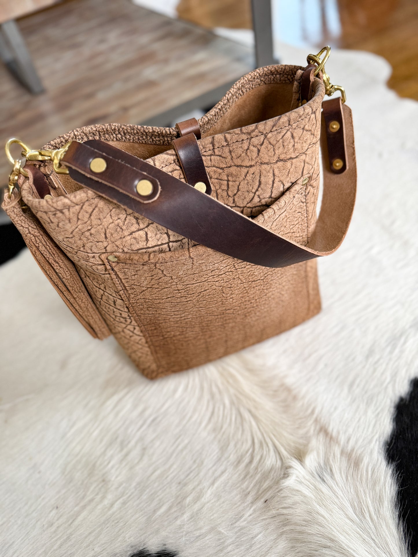 Bennett Bucket in Riverstone Full Grain Bison