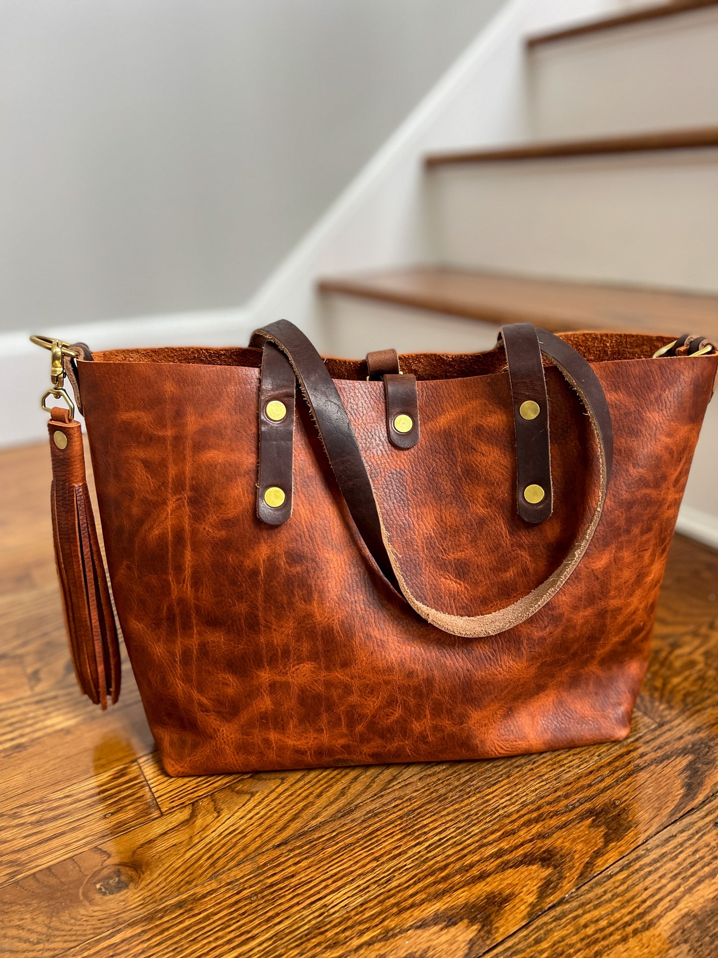 East-West Tote in Full Grain Hot Coals Leather