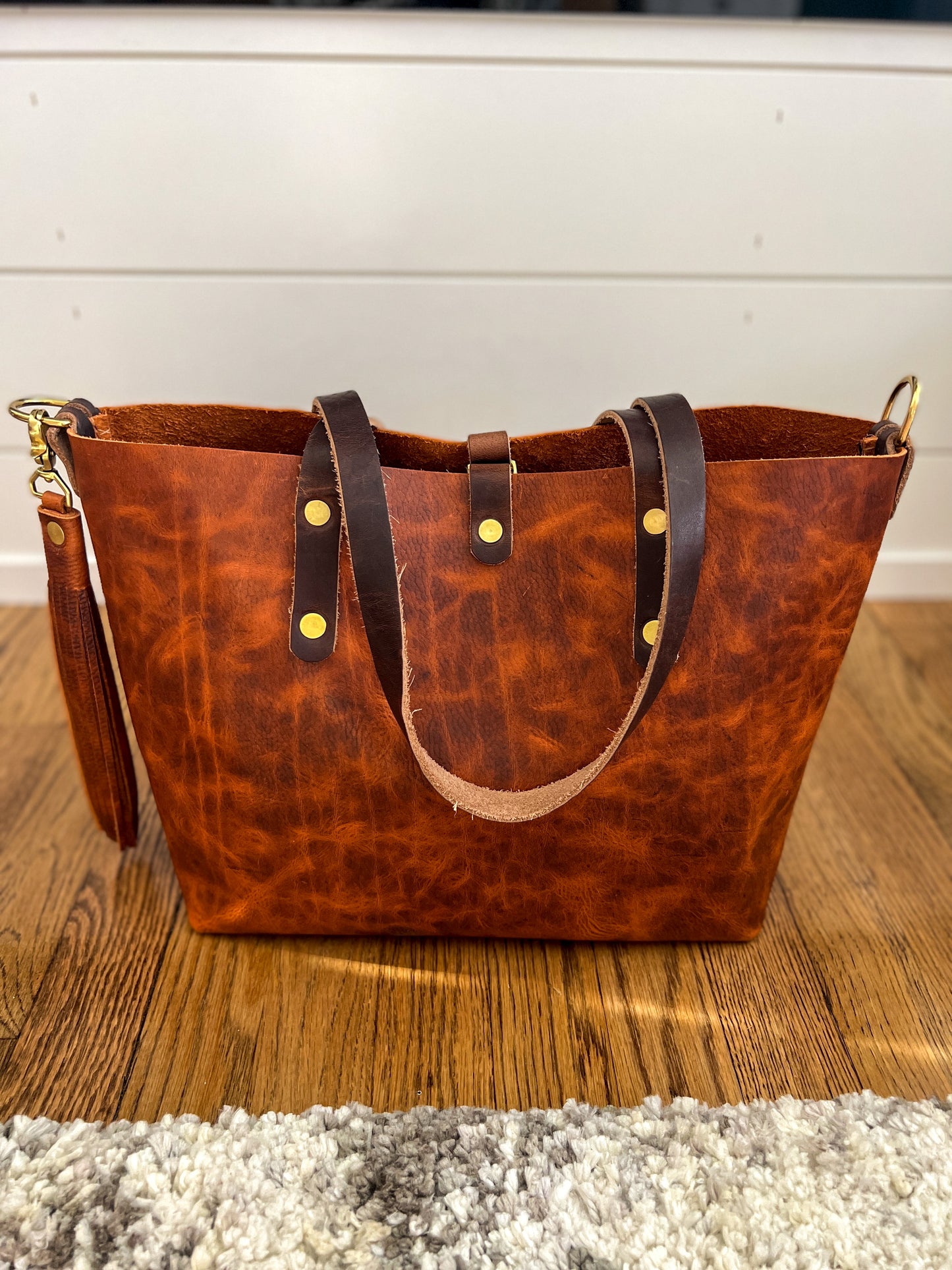 East-West Tote in Full Grain Hot Coals Leather