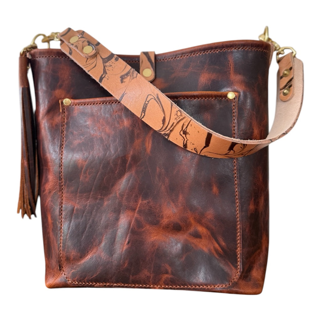 Bennett Bucket in Coffee Full Grain Bison Leather w/Dyed Strap