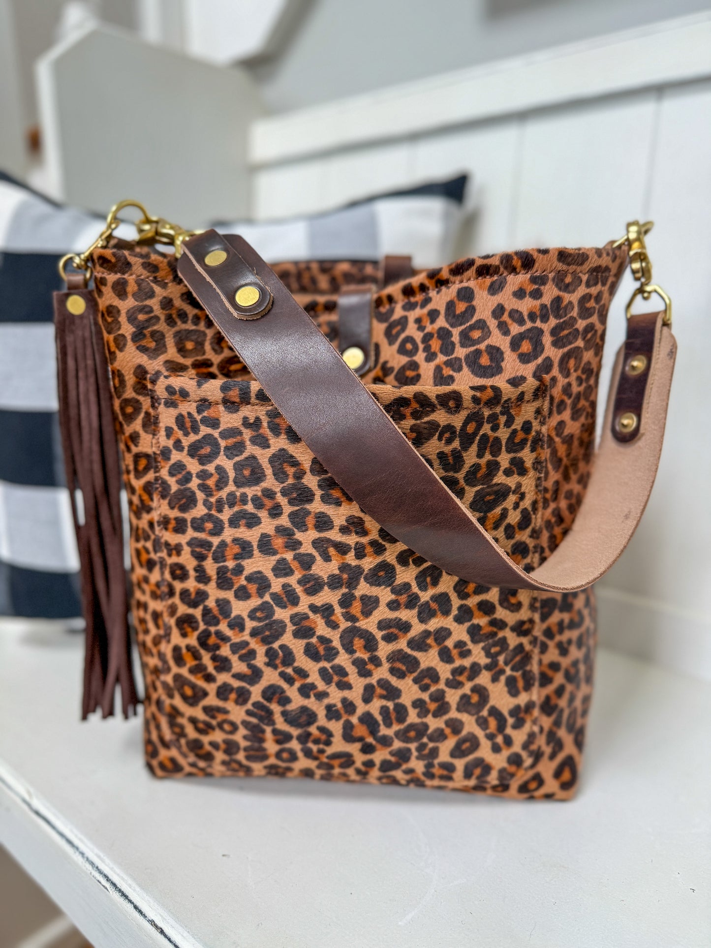 Bennett Bucket in Hair on Hide Cowhide